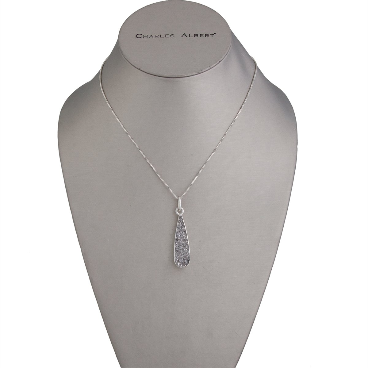 Sterling Silver Teardrop Platinum Druzy Pendant | Charles Albert Jewelry