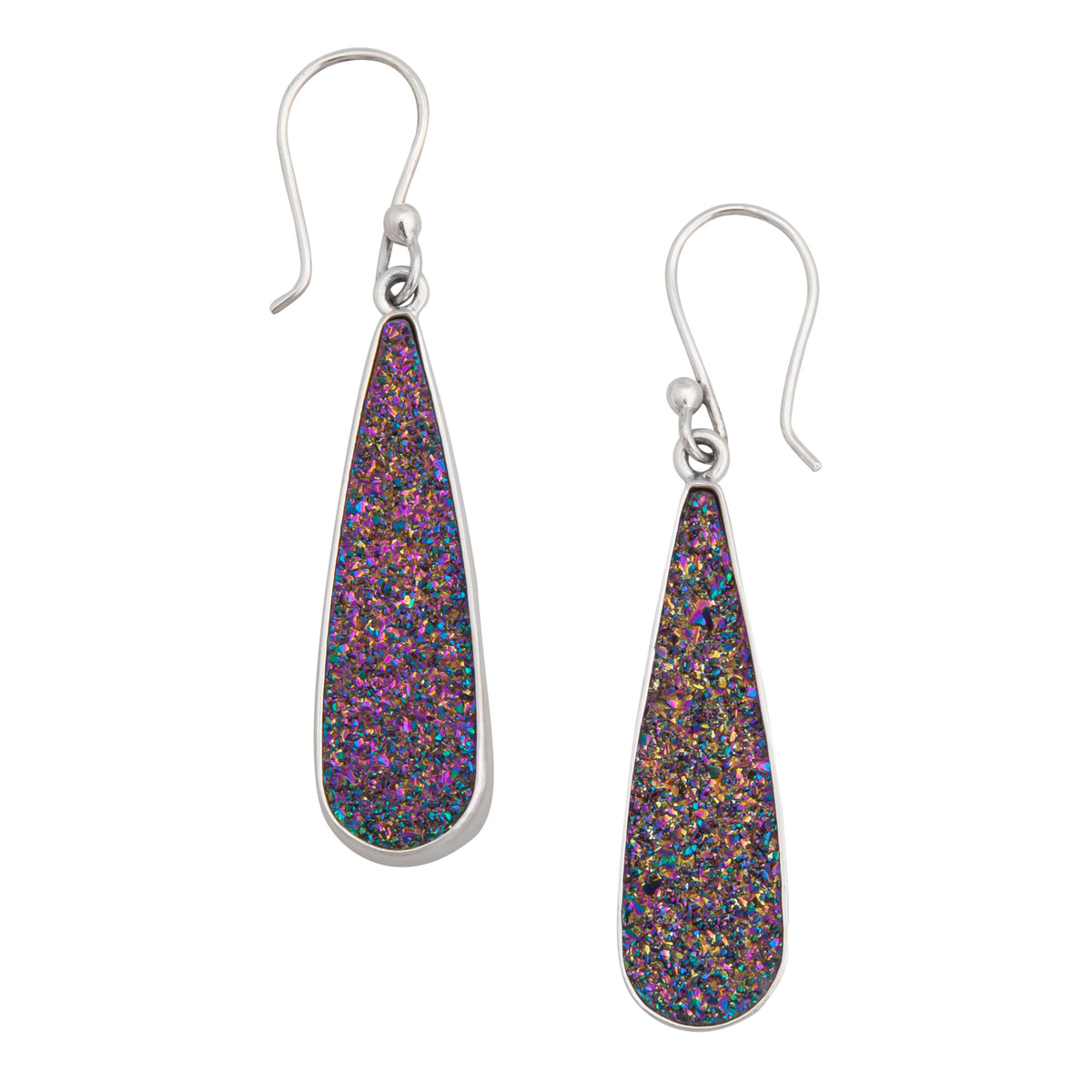 Sterling Silver Teardrop Rainbow Druzy Earrings | Charles Albert Jewelry