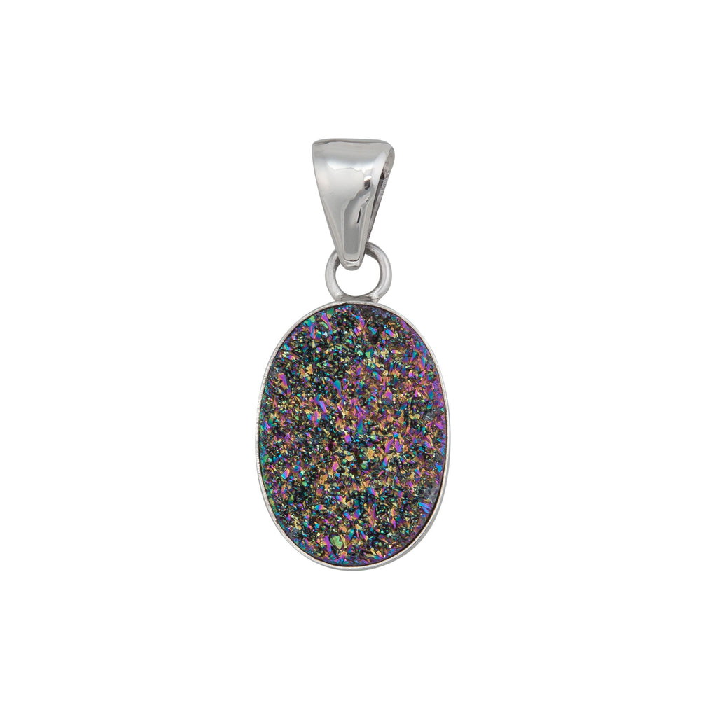 Sterling Silver Rainbow Titanium Druzy Oval Pendant Charles Albert Inc