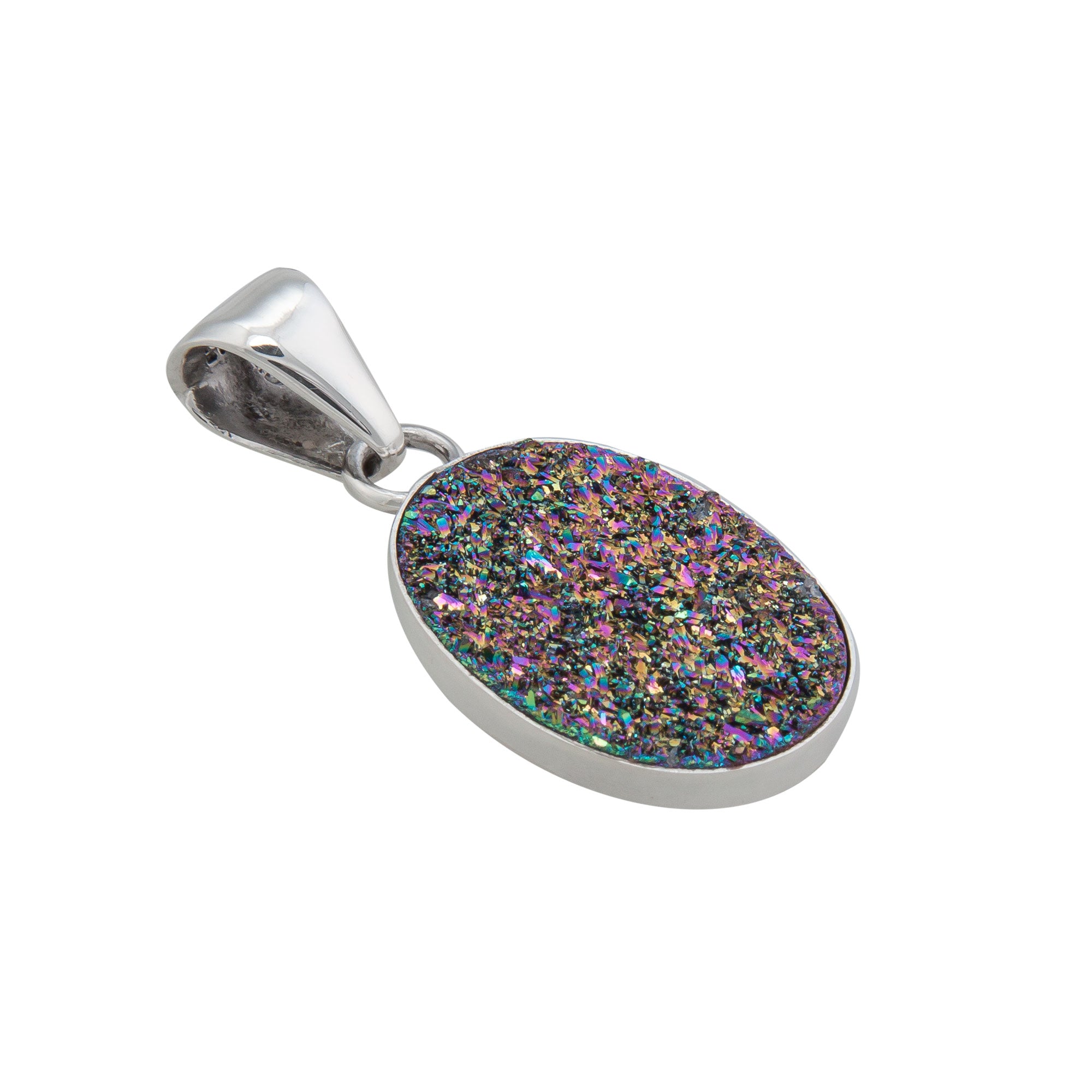 Sterling Silver Titanium Druzy Oval Pendant | Charles Albert Jewelry