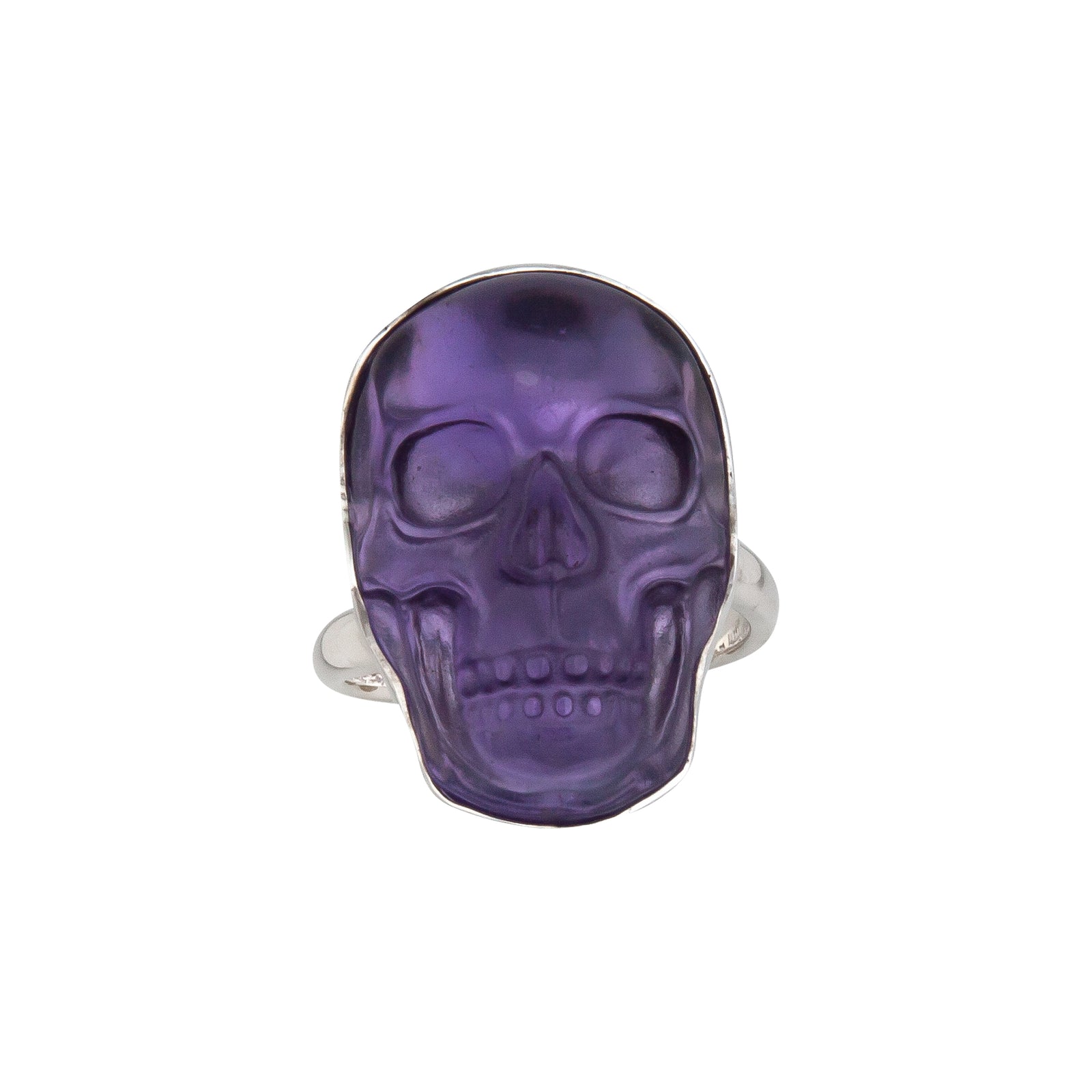 Sterling Silver X-Small Amethyst Skull Adjustable Ring | Charles Albert Jewelry