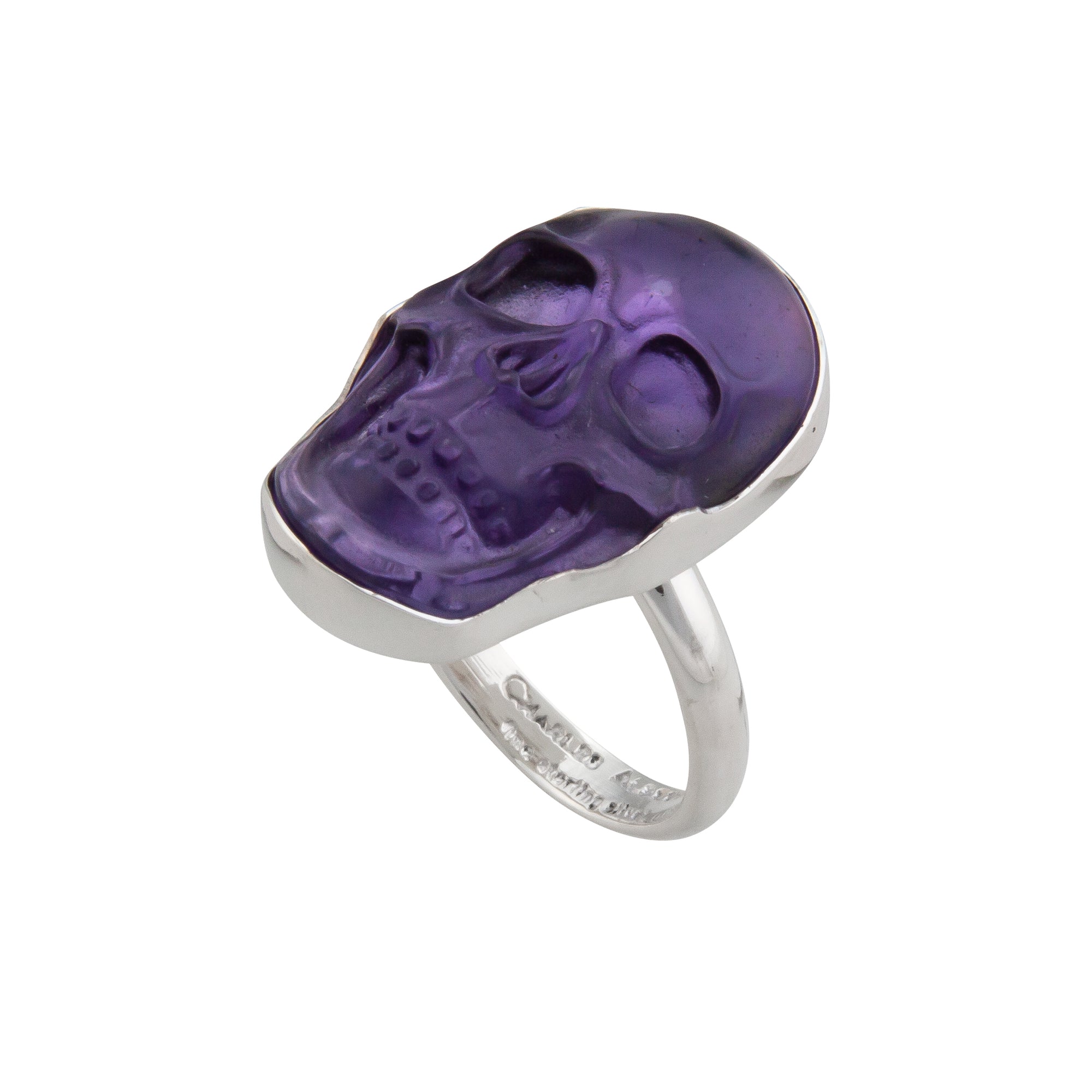 Sterling Silver X-Small Amethyst Skull Adjustable Ring | Charles Albert Jewelry