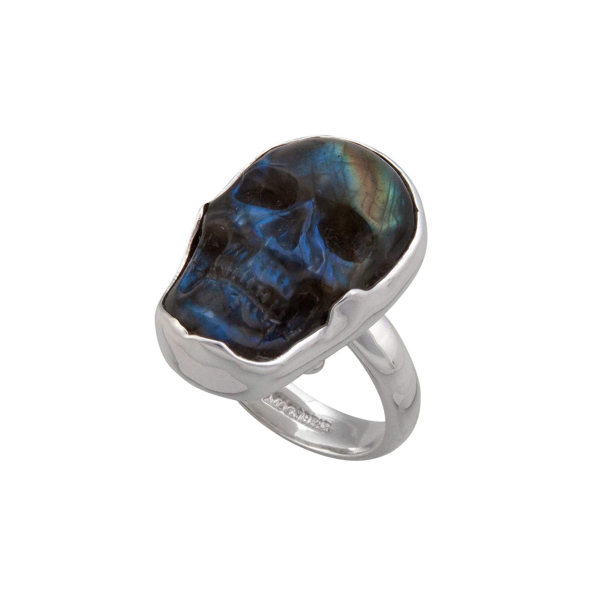 Sterling Silver Extra Small Labradorite Skull Adjustable Ring | Charles Albert Jewelry