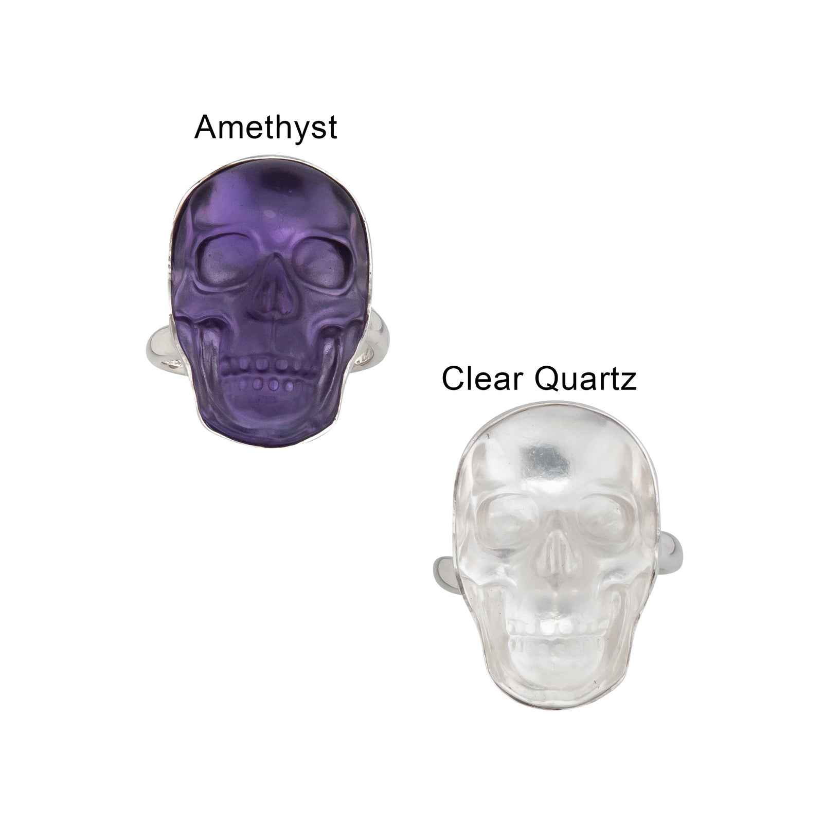 Sterling Silver X-Small Skull Adjustable Ring - Amethyst &  Clear Quartz | Charles Albert Jewelry