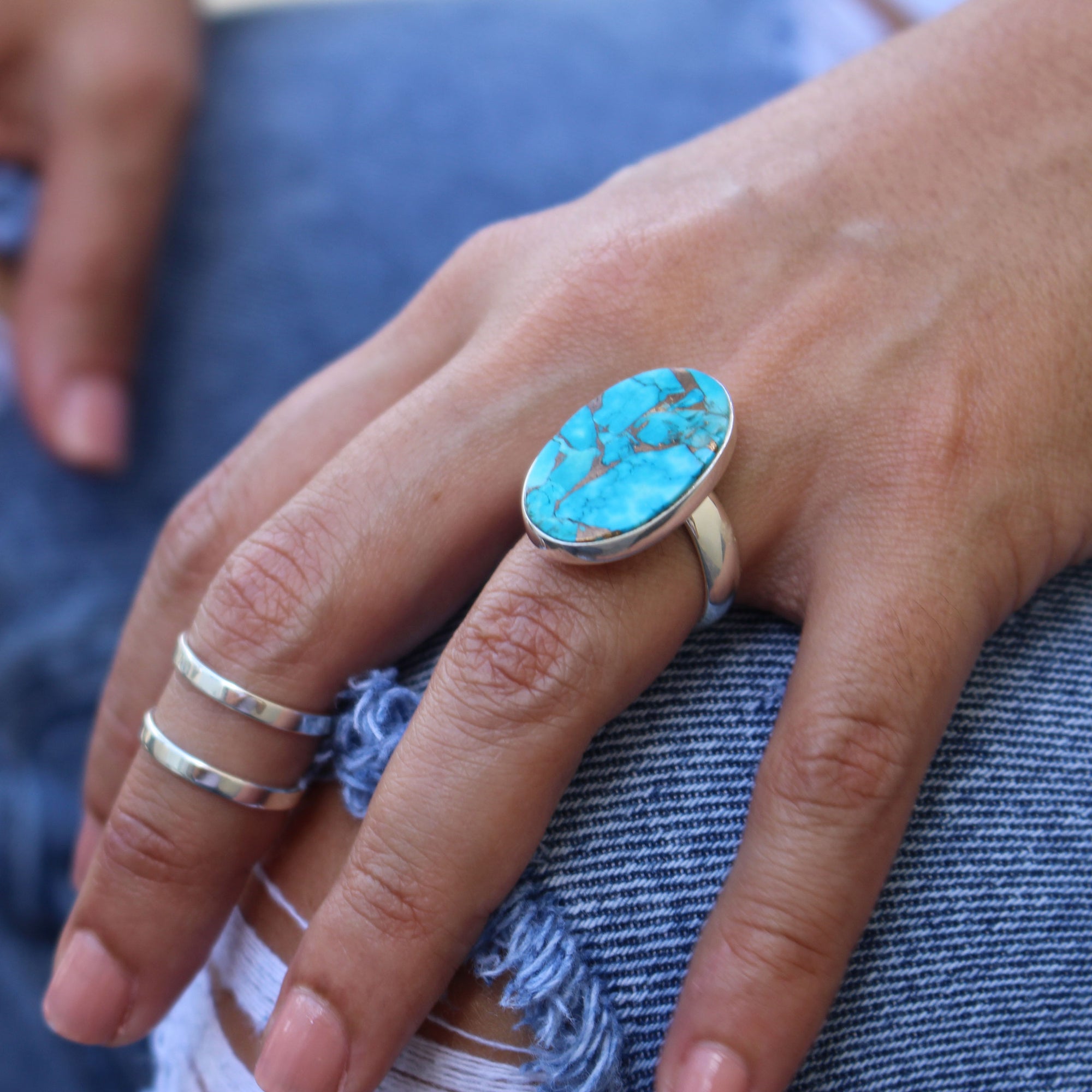 Sterling Silver Copper Infused Turquoise Adjustable Ring - Charles