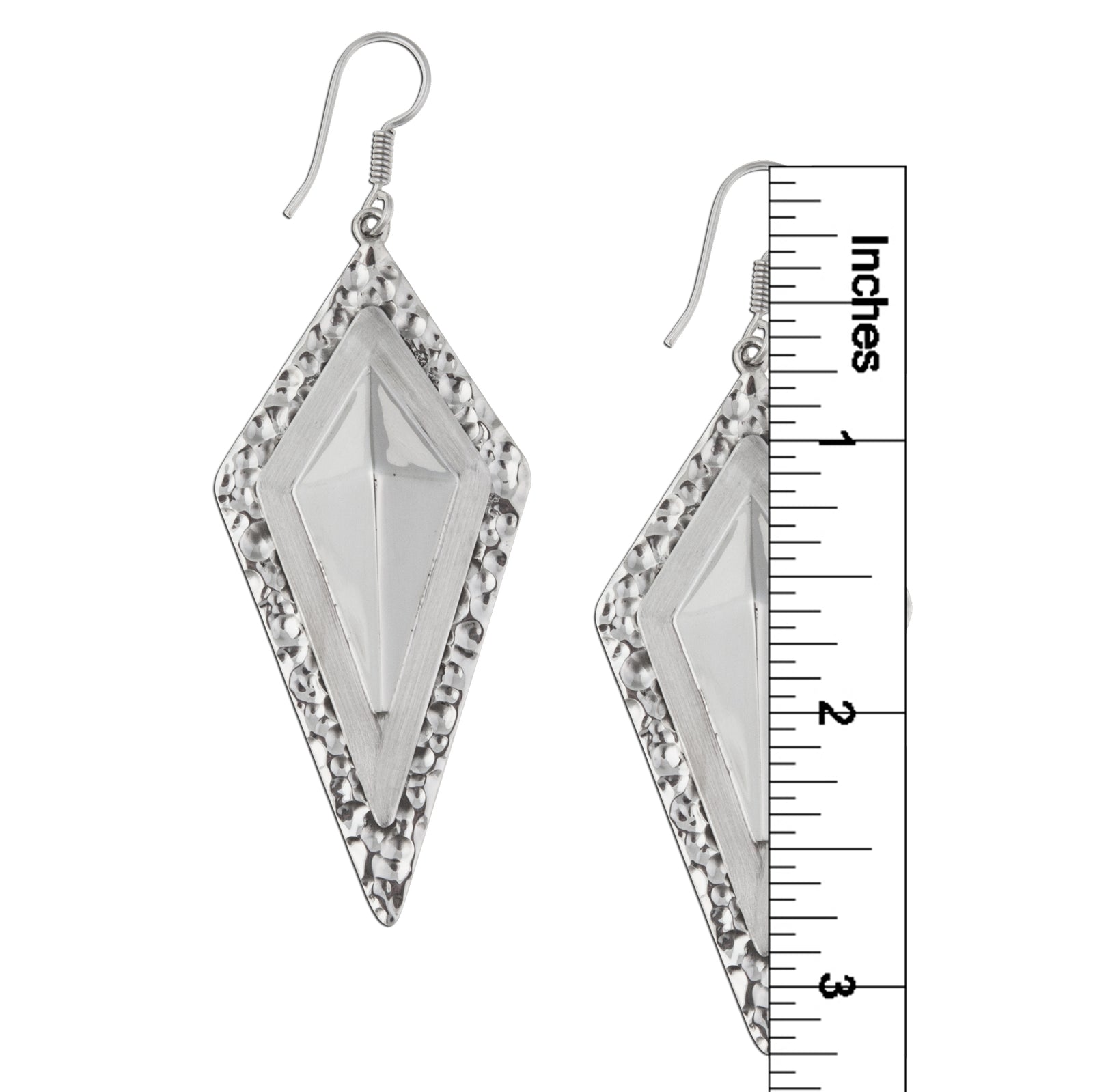 Sterling Silver Double Diamond Shape Drop Hook Earrings