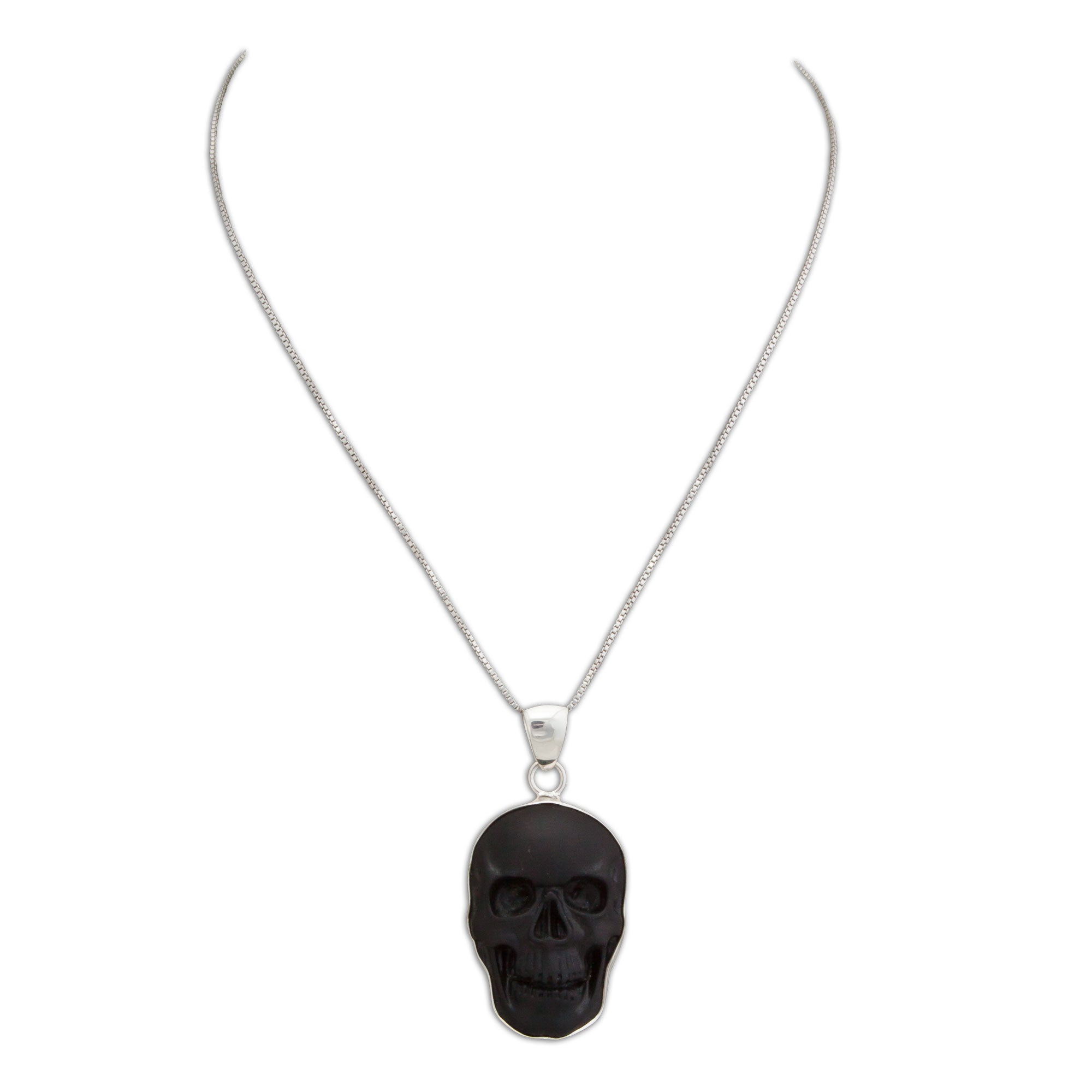 Sterling-Silver-Obsidian-Skull-Medium-Pendant-5-Charles Albert Inc
