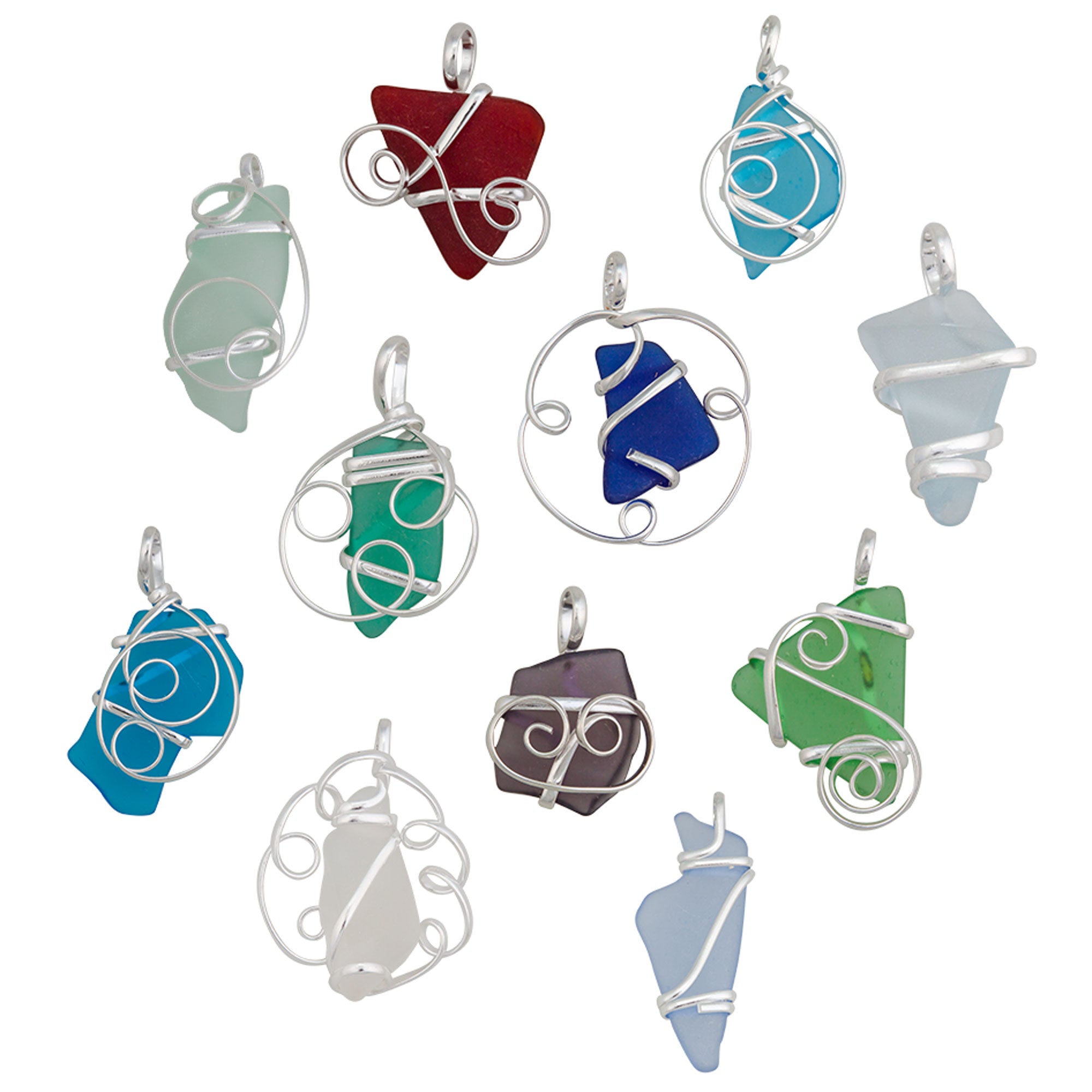 Assorted Dozen Alpaca Recycled Glass Freeform Pendants | Charles Albert Jewelry