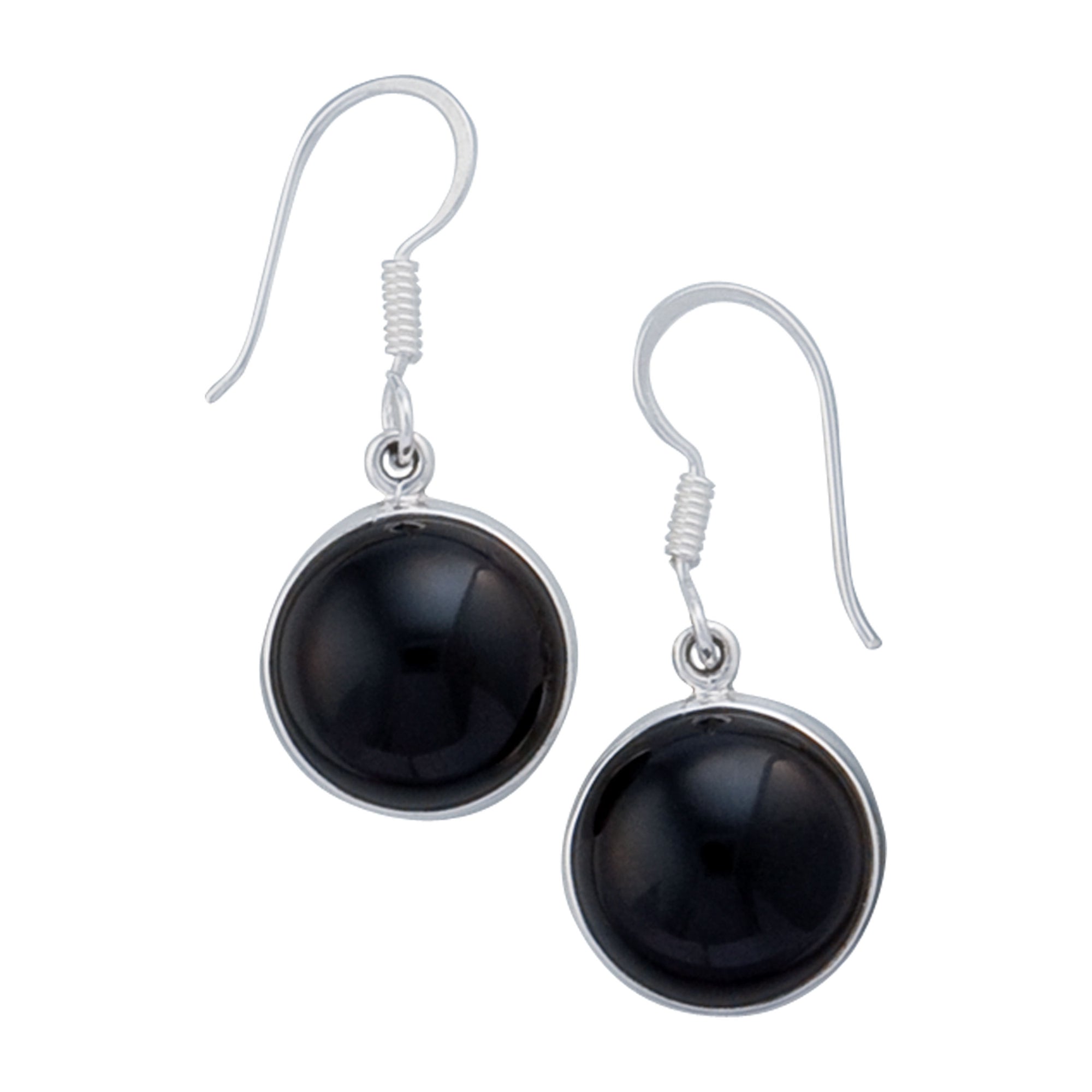 Sterling Silver Round Black Onyx Drop Earrings | Charles Albert Jewelry
