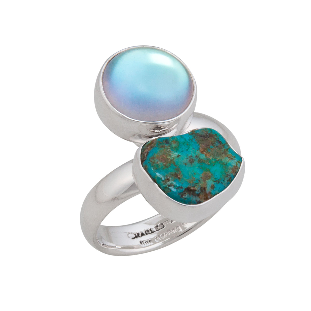 Sterling Silver Luminite &amp; Campo Frio Turquoise Adjustable Ring | Charles Albert Jewelry