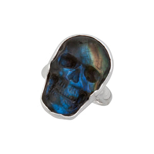 Sterling Silver Extra Small Labradorite Skull Adjustable Ring | Charles Albert Jewelry