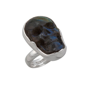 Sterling Silver Extra Small Labradorite Skull Adjustable Ring | Charles Albert Jewelry