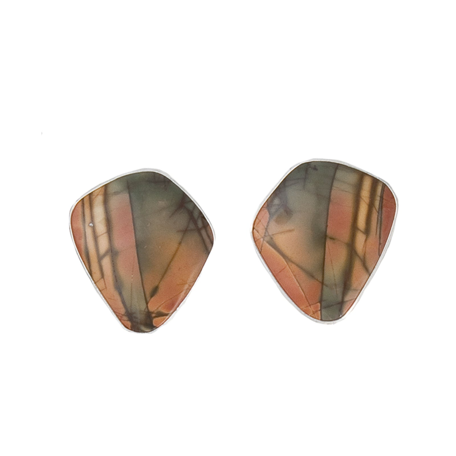 Sterling Silver Red Creek Jasper Clip Earrings | Charles Albert Jewelry