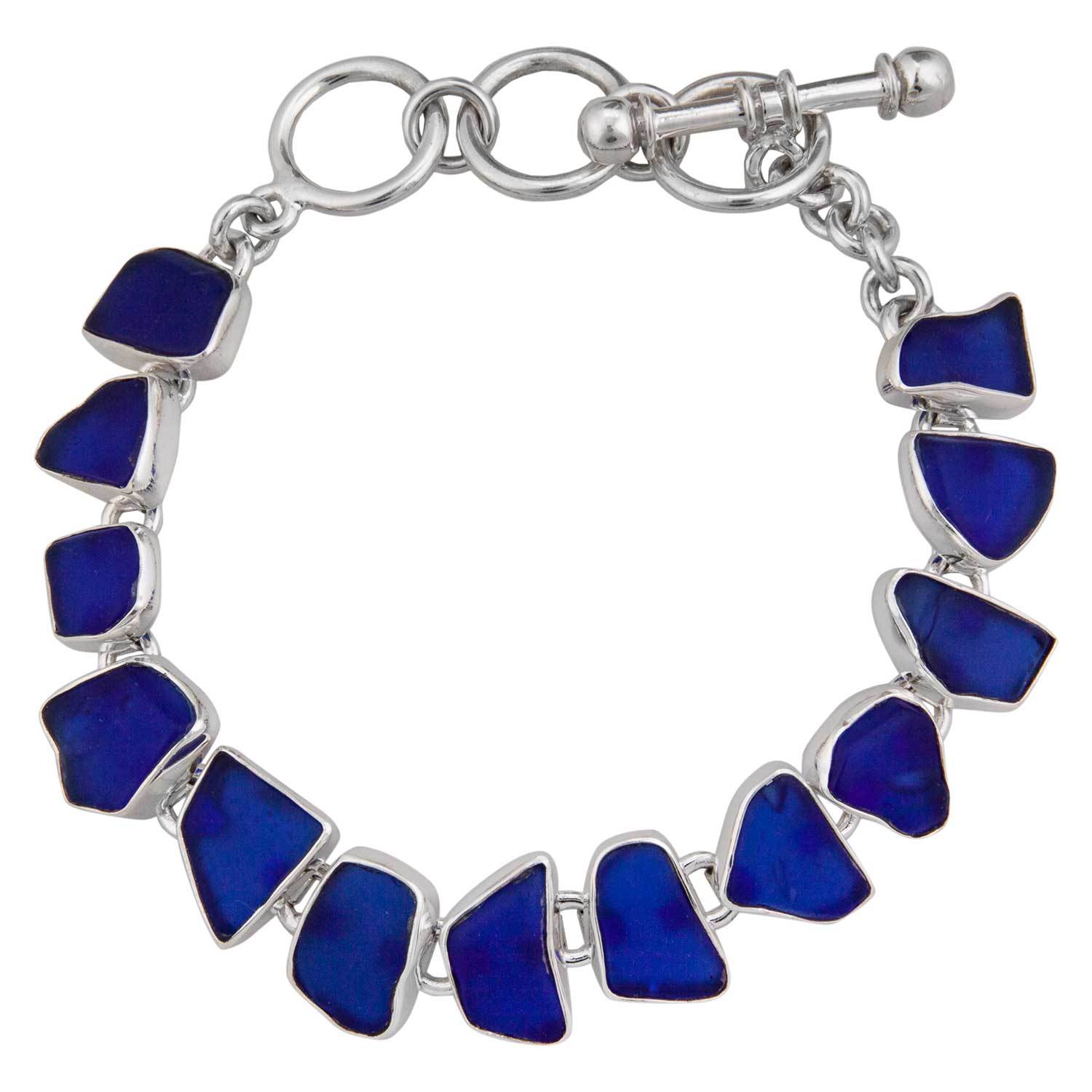 Sterling Silver Cobalt Blue Recycled Glass Bracelet | Charles Albert Jewelry