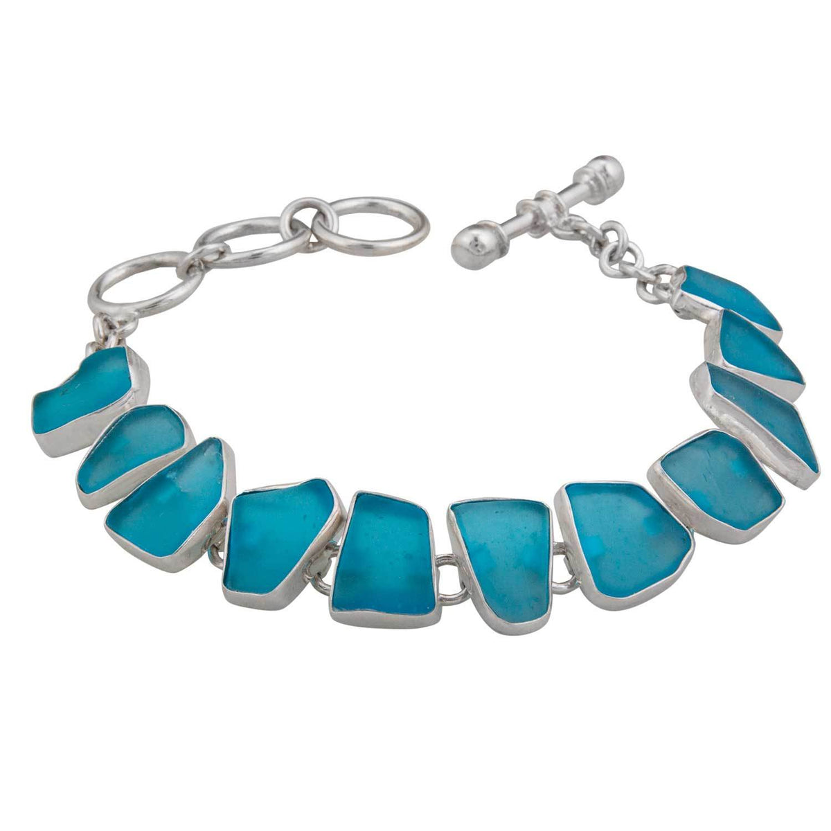 Sterling Silver Aqua Recycle Glass Bracelet | Charles Albert Jewelry
