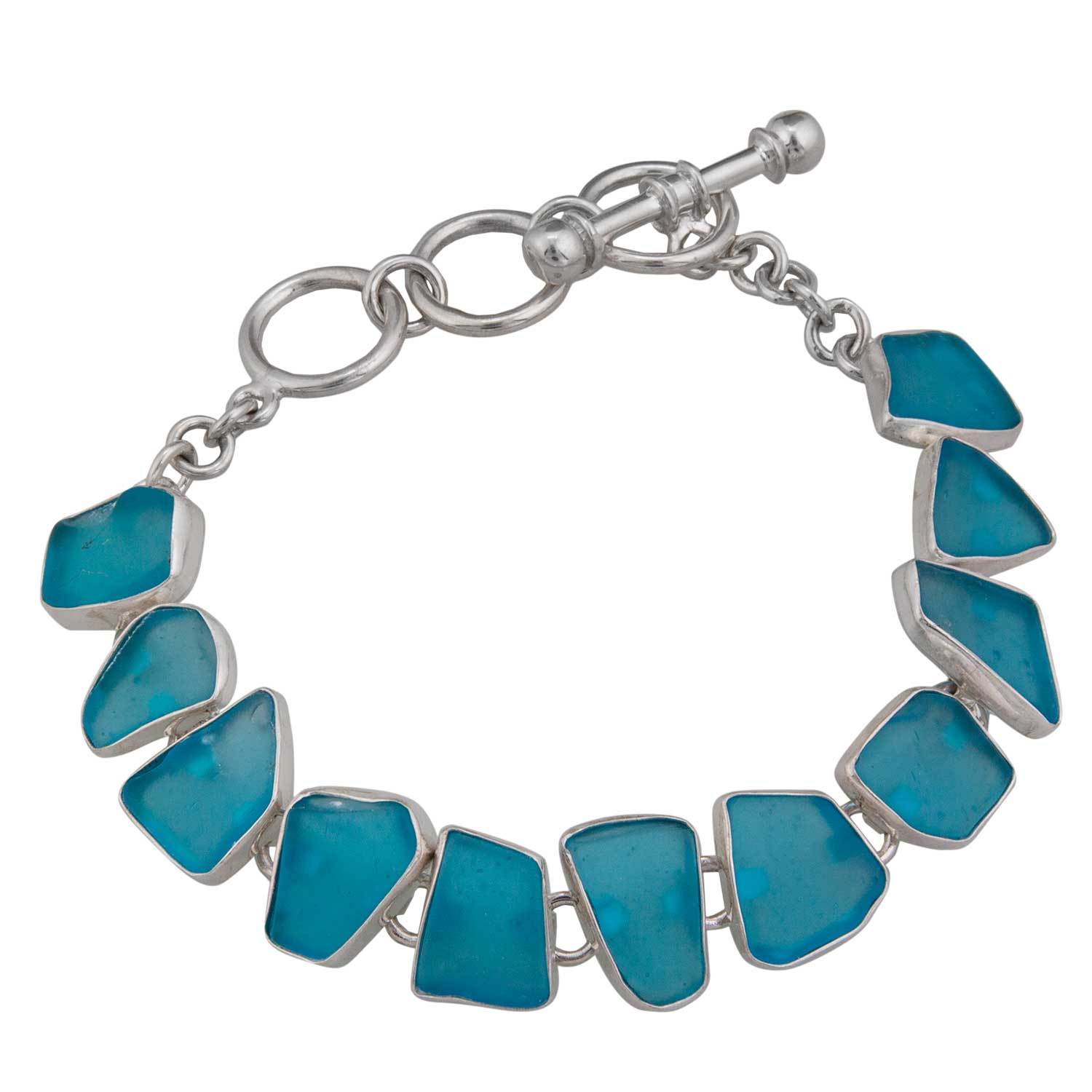 Sterling Silver Aqua Recycle Glass Bracelet | Charles Albert Jewelry