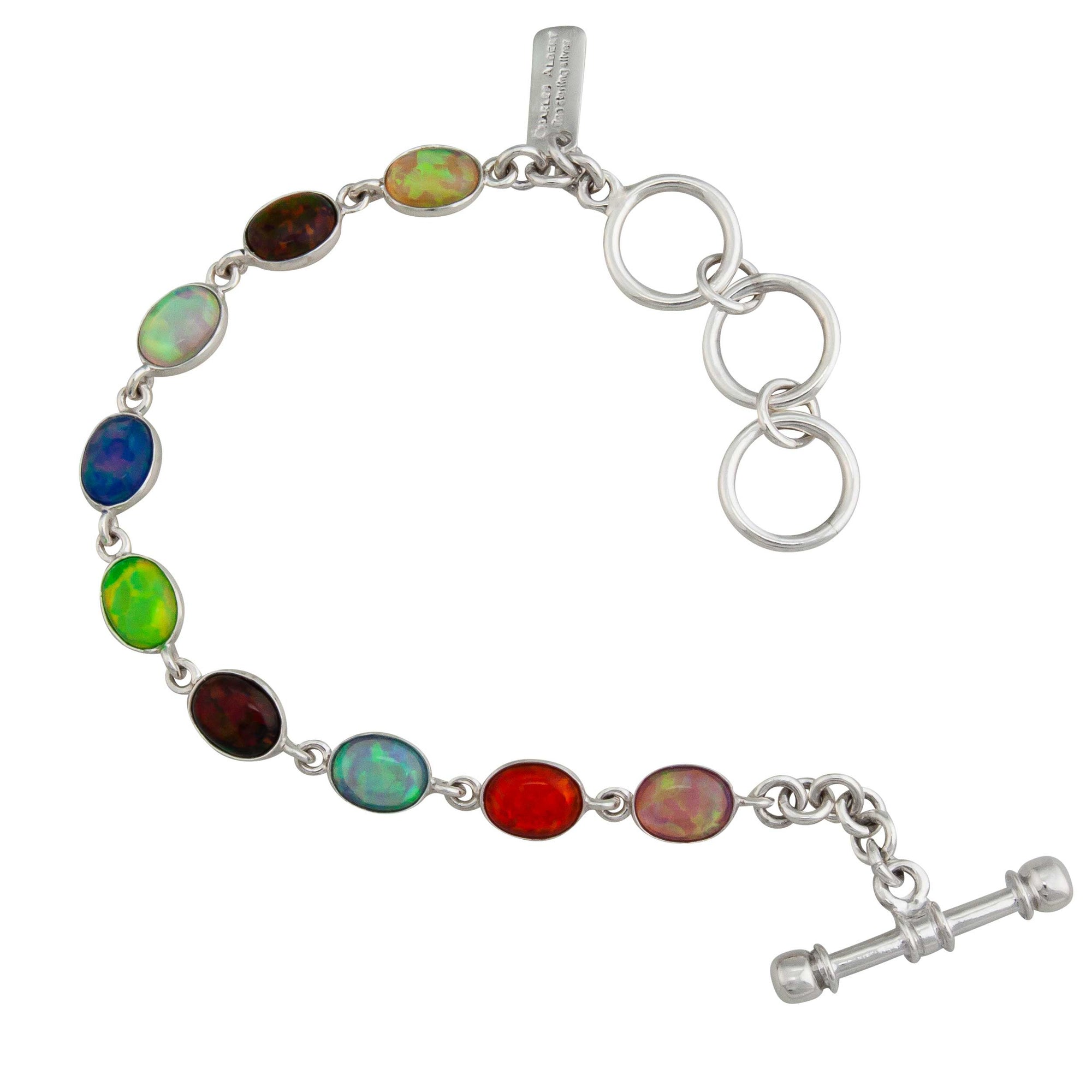 Sterling Silver Multi Colored Lab Created Opal Bracelet - Charles Albert Jewelry