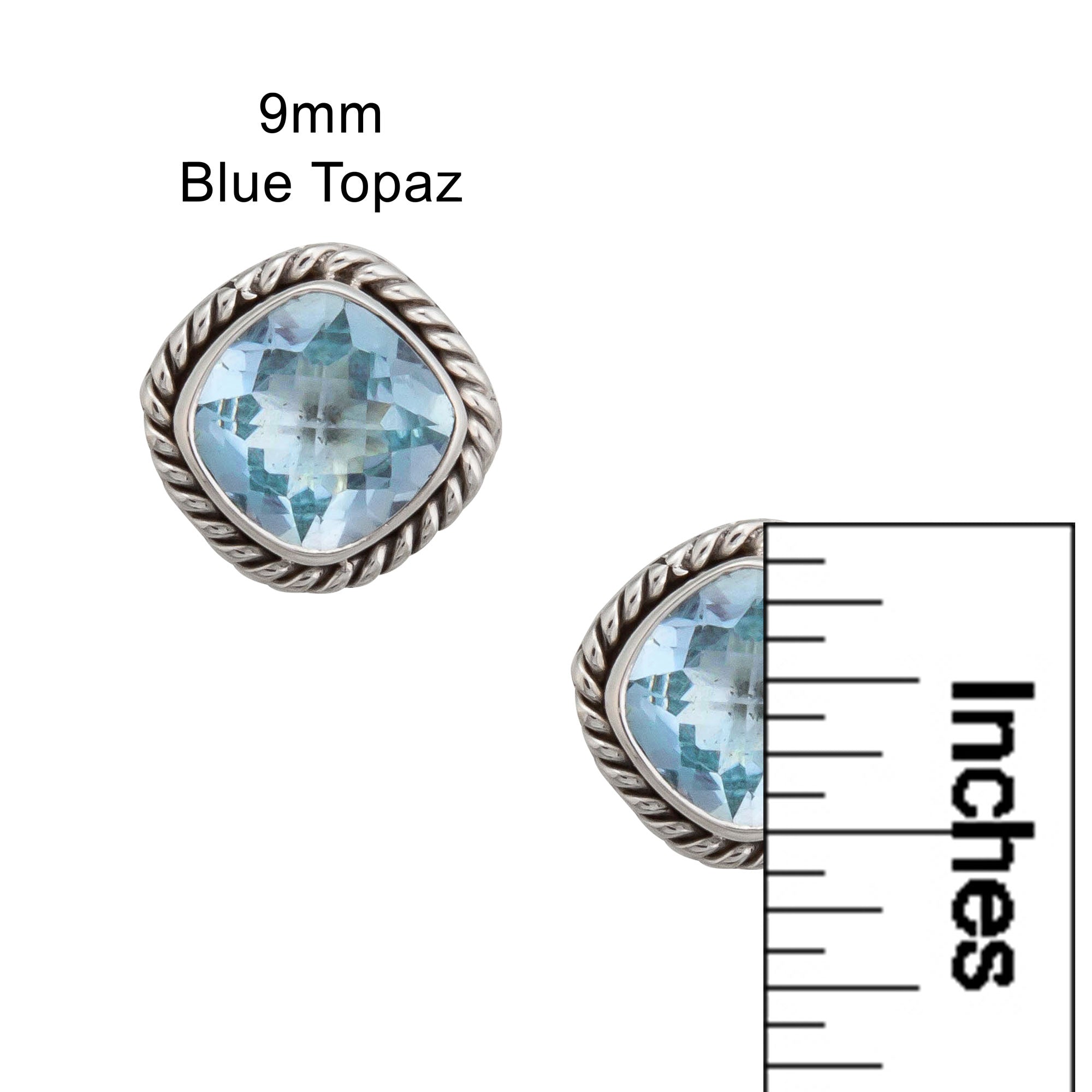 Sterling Silver Blue Topaz Post Earrings with Detailed Edge | Charles Albert Jewelry