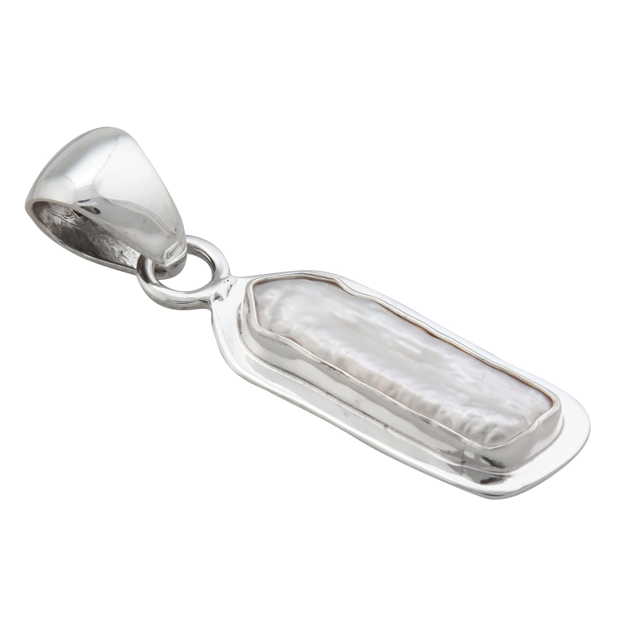 Sterling Silver Biwa Pearl with Detailed Edge Pendant | Charles Albert Jewelry