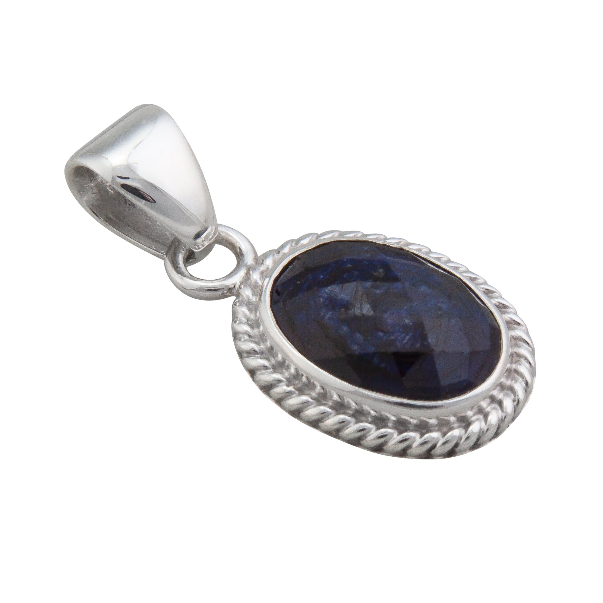 Sterling Silver Sapphire Oval Rope Pendant | Charles Albert Jewelry