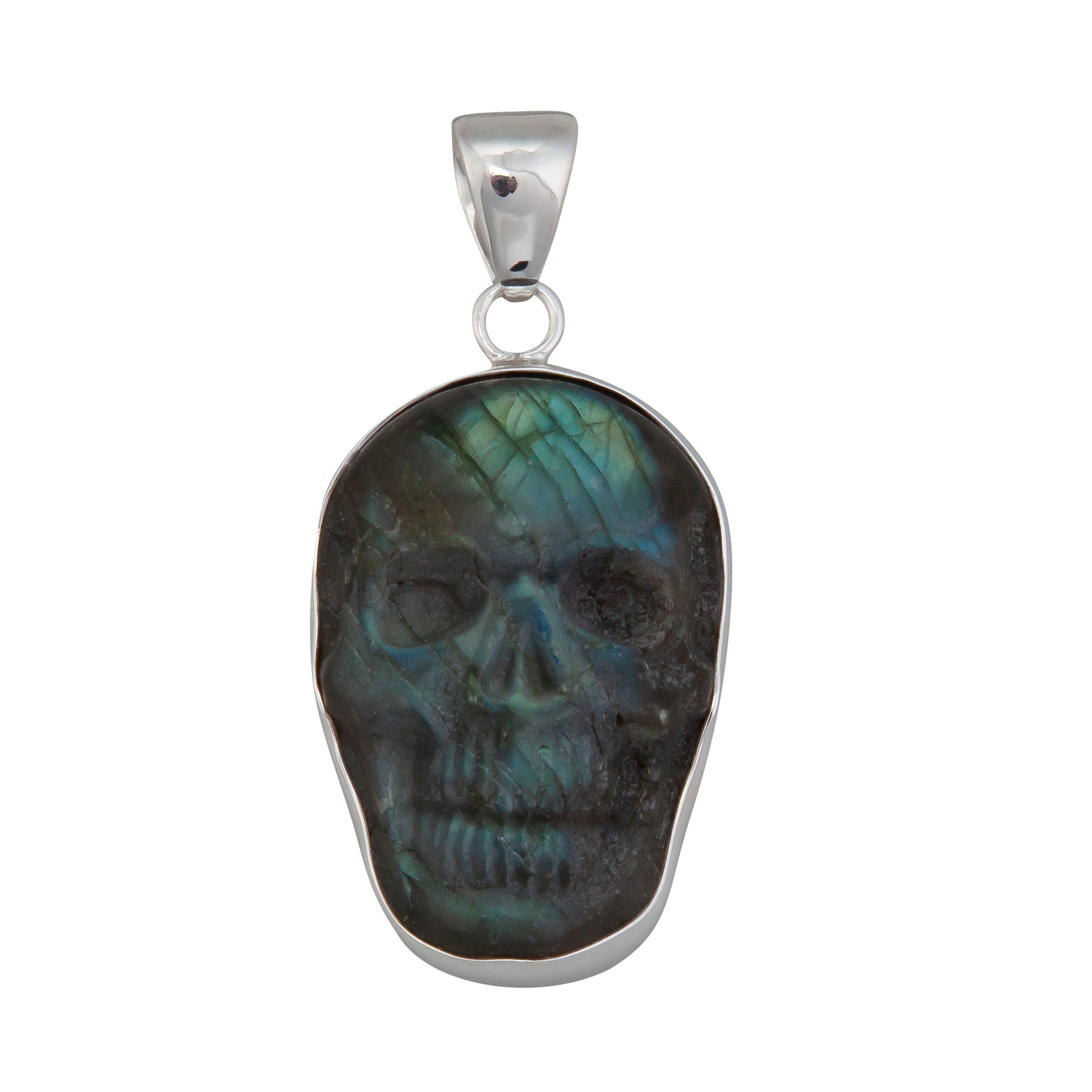 Sterling Silver Labradorite Skull Pendant - Medium | Charles Albert Jewelry