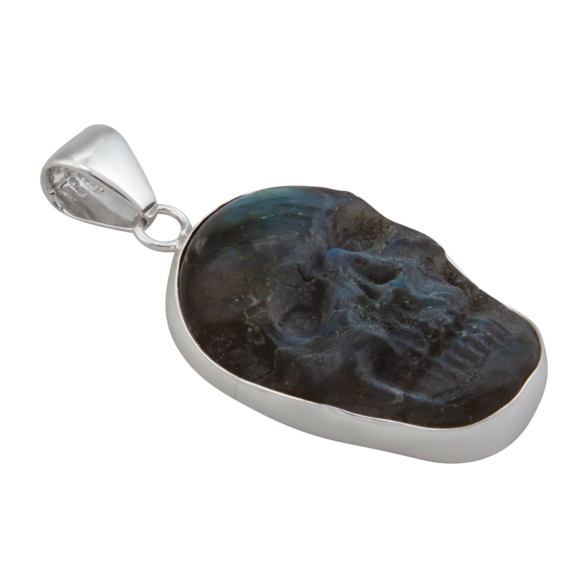 Sterling Silver Labradorite Skull Pendant - Medium | Charles Albert Jewelry