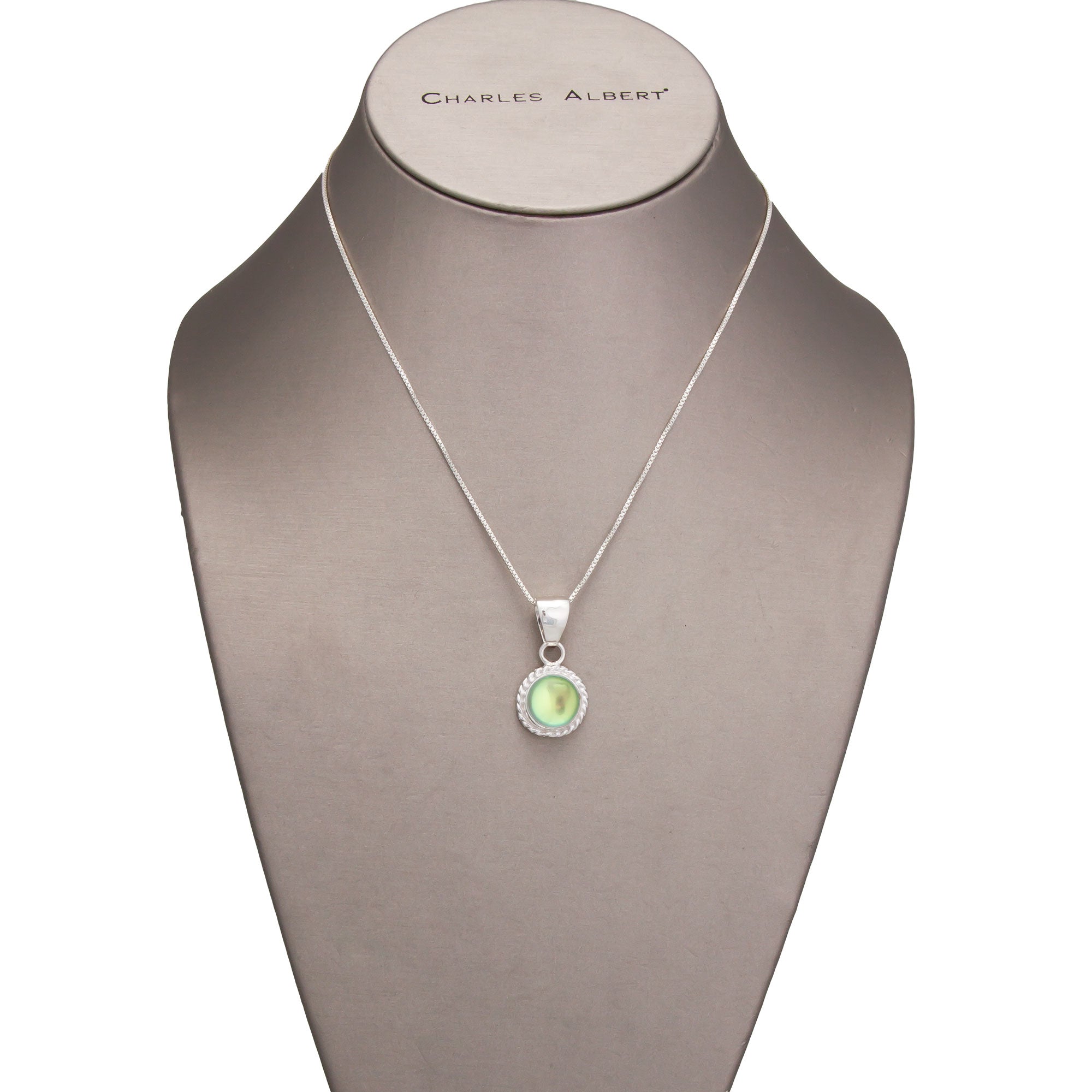 Sterling Silver Luminite Round Pendant with Detailed Edge