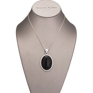 Sterling Silver Onyx Pendant with Detailed Edge