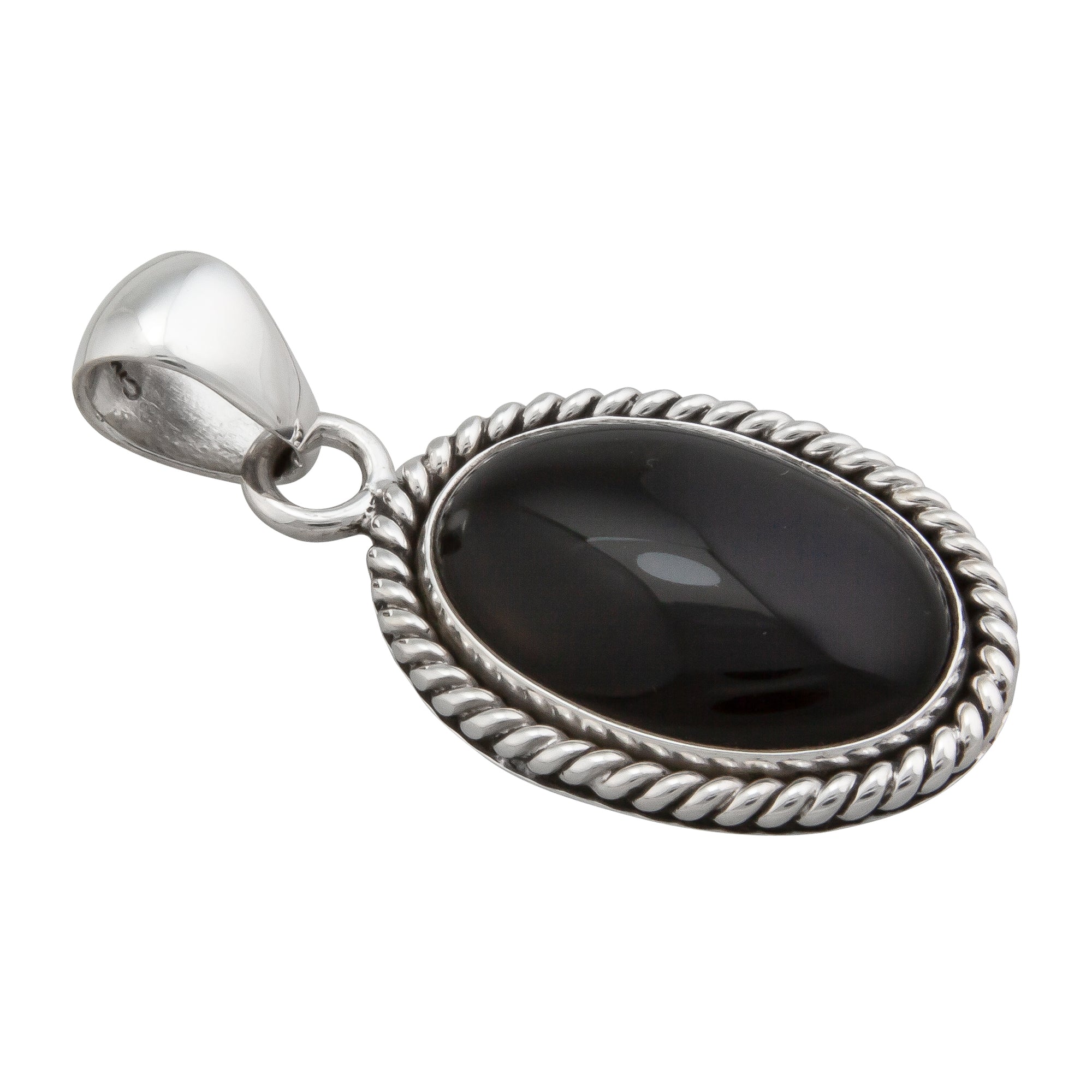 Sterling Silver Onyx Oval Rope Pendant | Charles Albert Jewelry