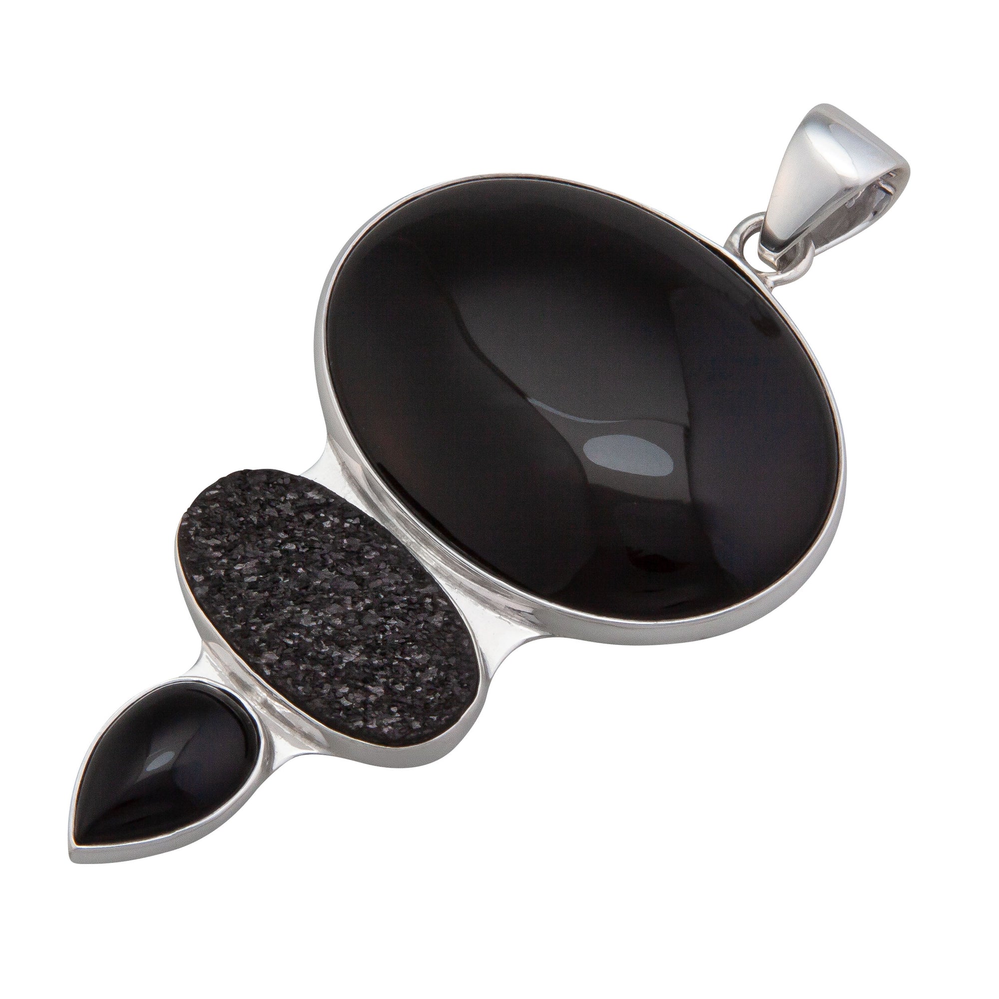 Sterling Silver Onyx and Black Druse Triple Pendant | Charles Albert Jewelry