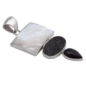 Sterling Silver Mother of Pearl, Black Druse and Onyx Pendant | Charles Albert Jewelry