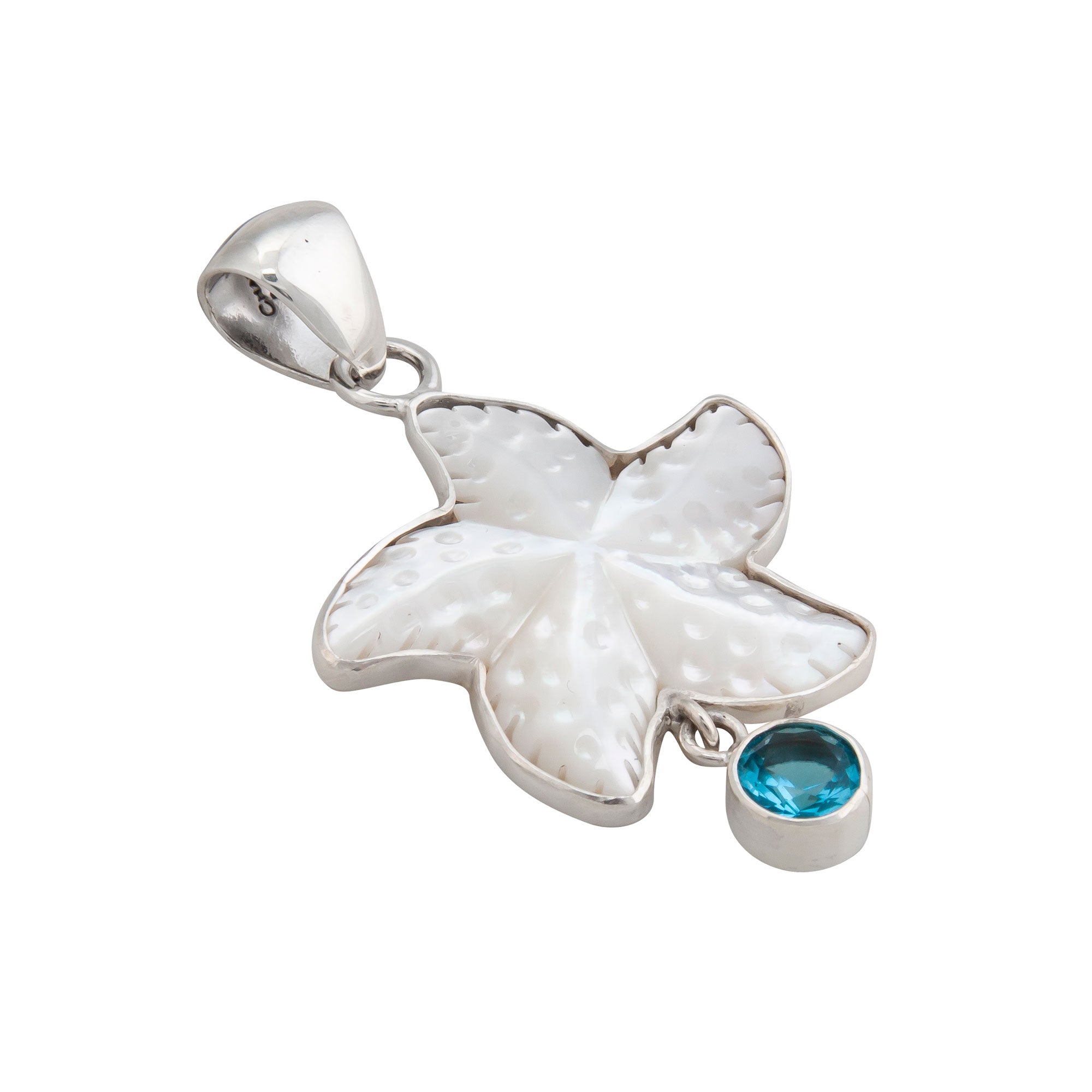 Sterling Silver Mother of Pearl Starfish and Blue Topaz Pendant | Charles Albert Jewelry