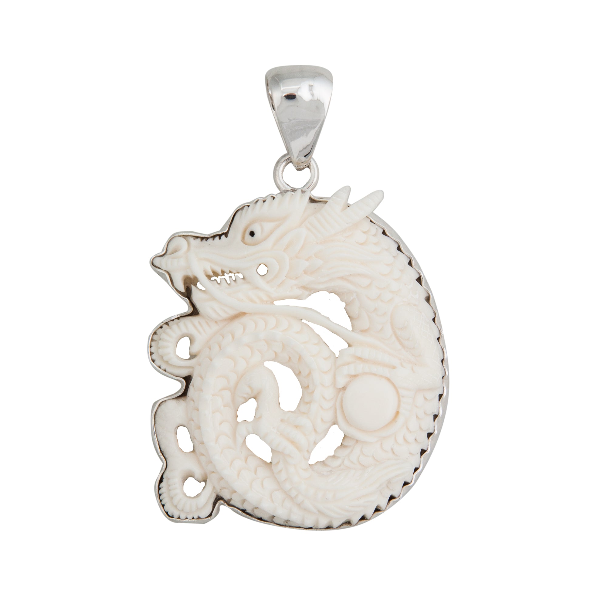 Sterling Silver Curled Dragon Bone Pendant | Charles Albert Jewelry