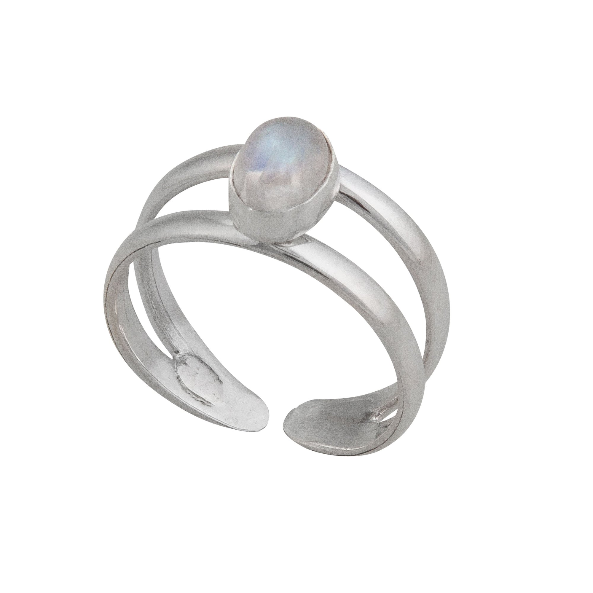 Sterling Silver Rainbow Moonstone Cuff Adjustable Ring | Charles Albert Jewelry