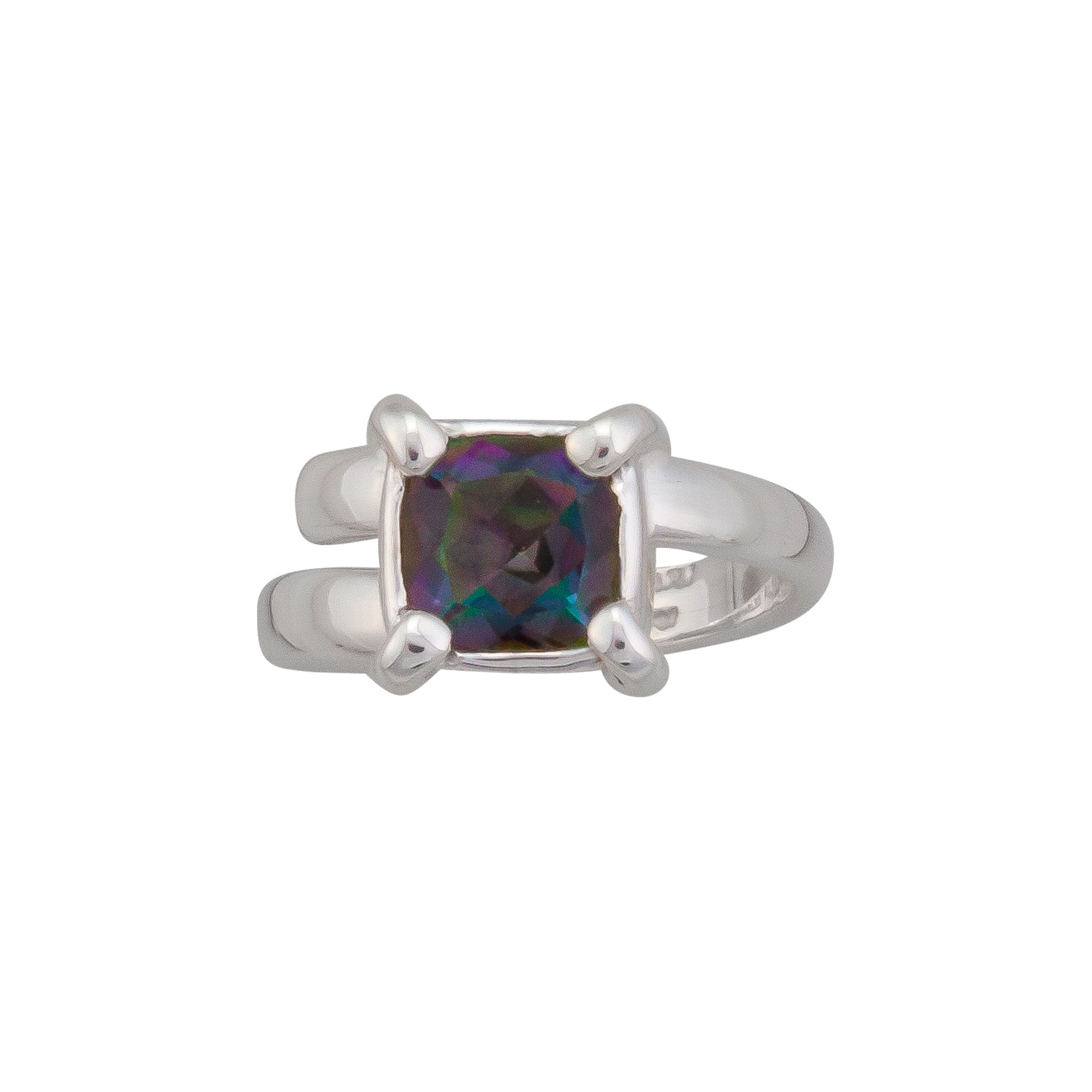 Sterling Silver Rainbow Mystic Quartz Bezel and Prong Adjustable Ring | Charles Albert Jewelry