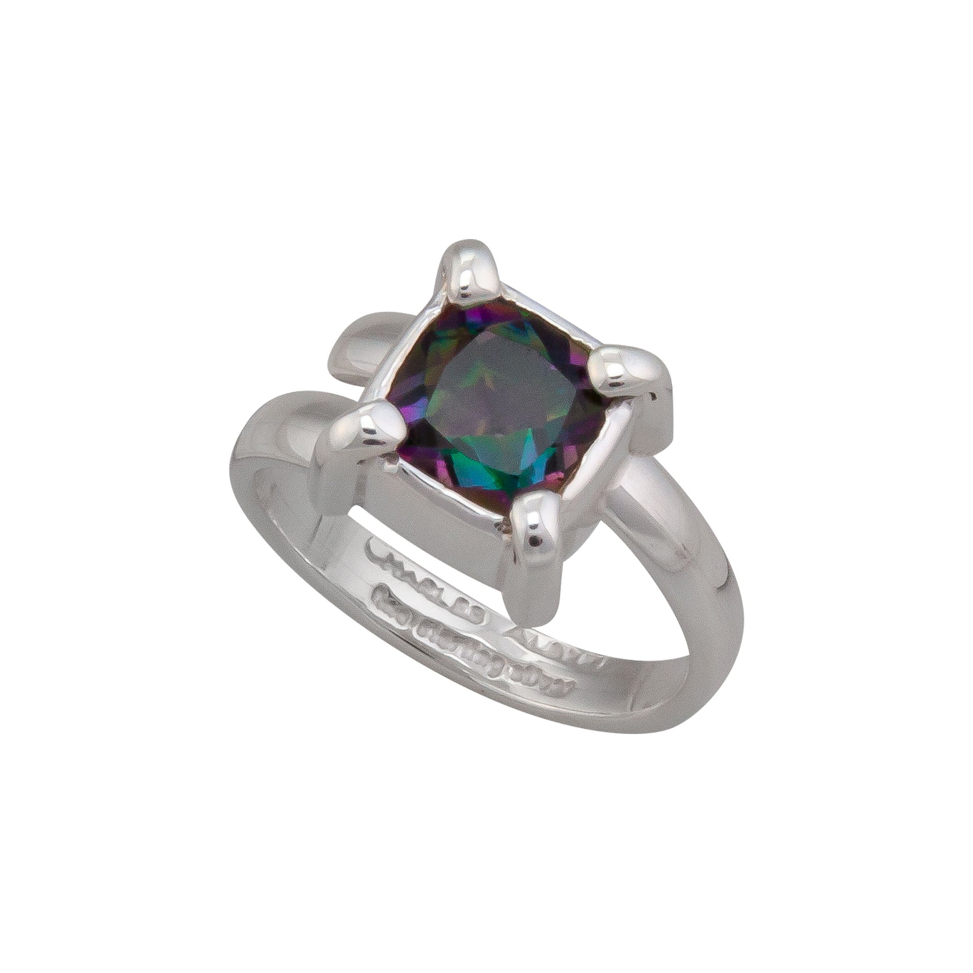 Sterling Silver Rainbow Mystic Quartz Bezel and Prong Adjustable Ring | Charles Albert Jewelry