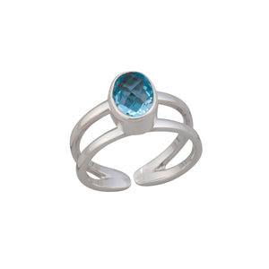 Sterling Silver Blue Topaz Double Band Adjustable Ring | Charles Albert Jewelry