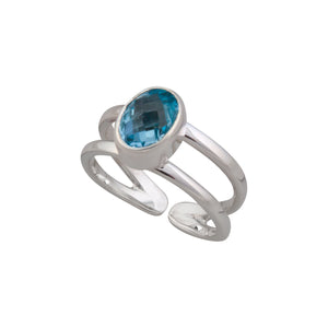 Sterling Silver Blue Topaz Double Band Adjustable Ring | Charles Albert Jewelry
