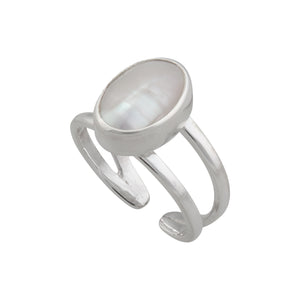 Sterling Silver Mabe Pearl Double Band Adjustable Ring | Charles Albert Jewelry