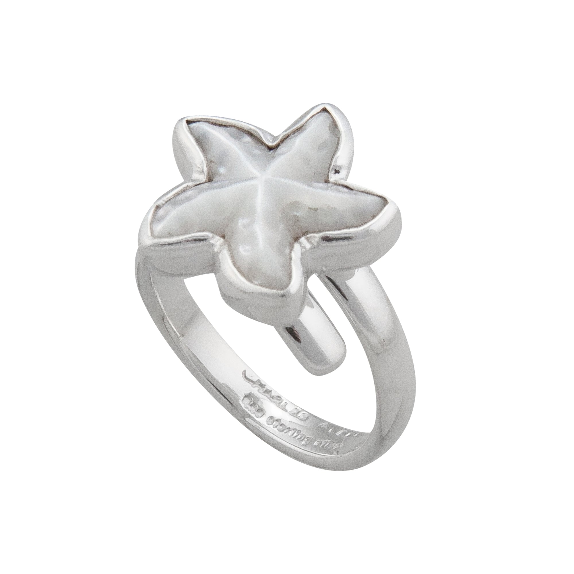 Sterling Silver Mother of Pearl Starfish Petite Adjustable Ring | Charles Albert Jewelry