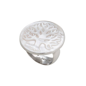 Sterling Silver Mother of Pearl Tree of Life Adjustable Ring | Charles Albert Jewelry