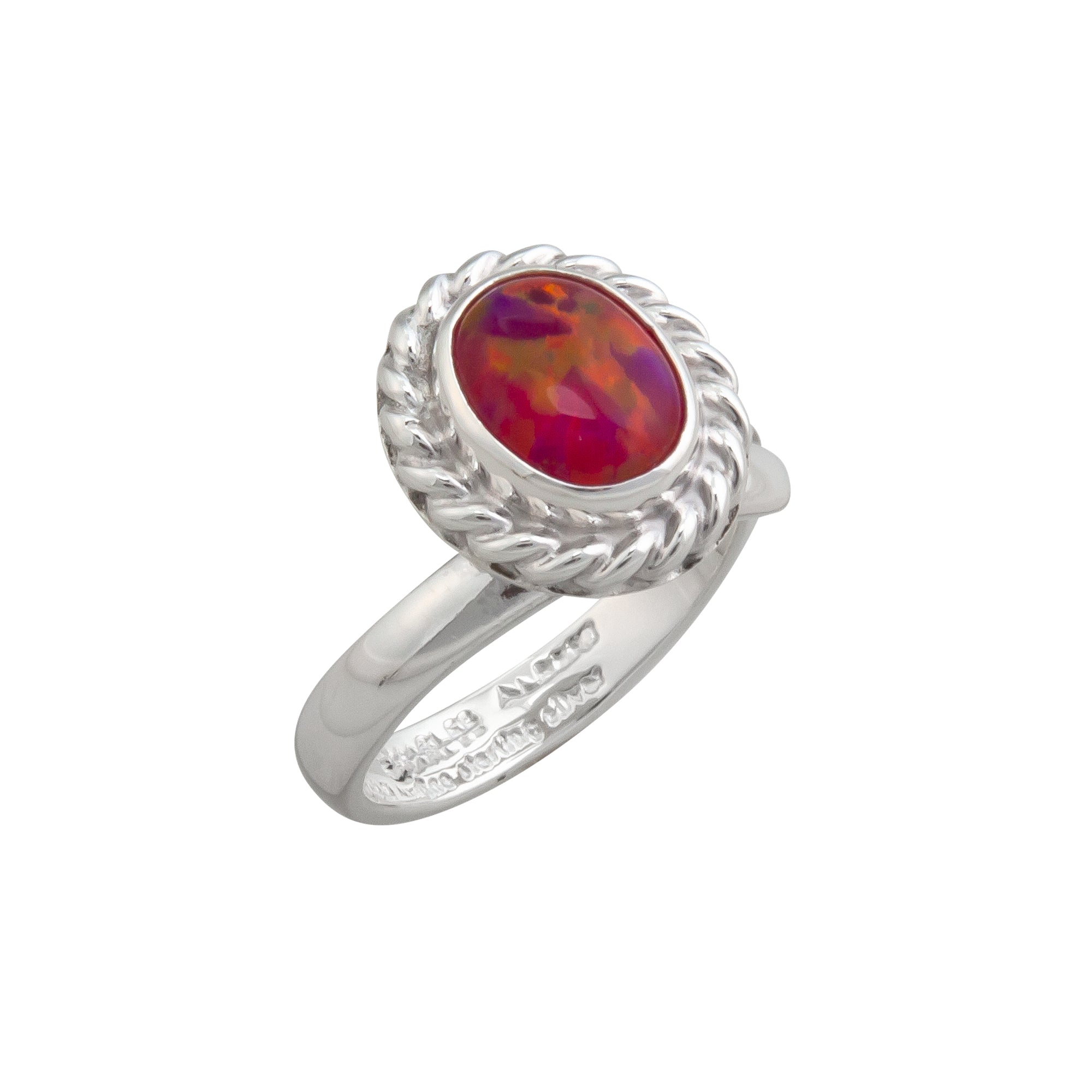 Sterling Silver Synthetic Opal Adjustable Rope Ring - Charles Albert Jewelry