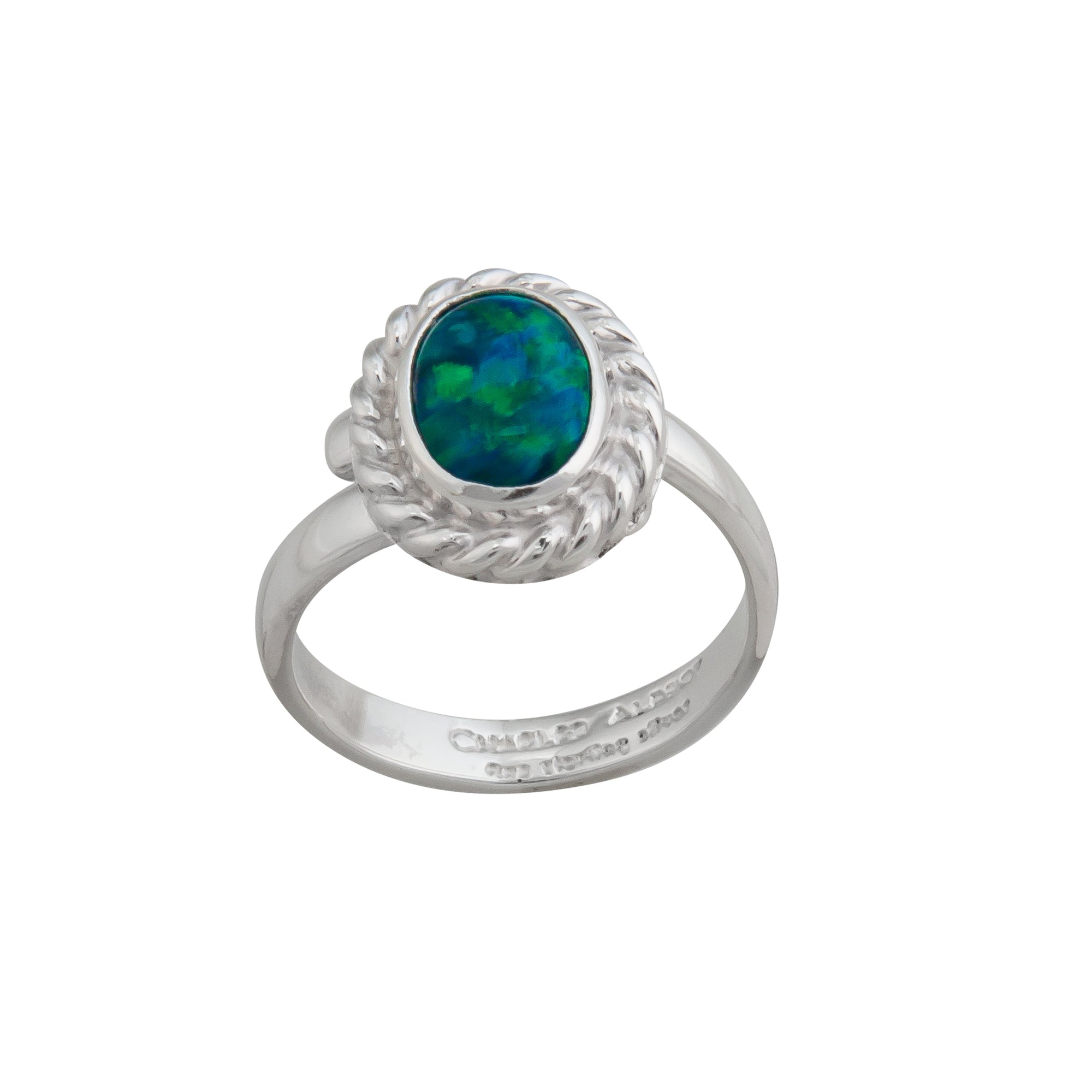Sterling Silver Synthetic Opal Adjustable Rope Ring - Charles Albert Jewelry
