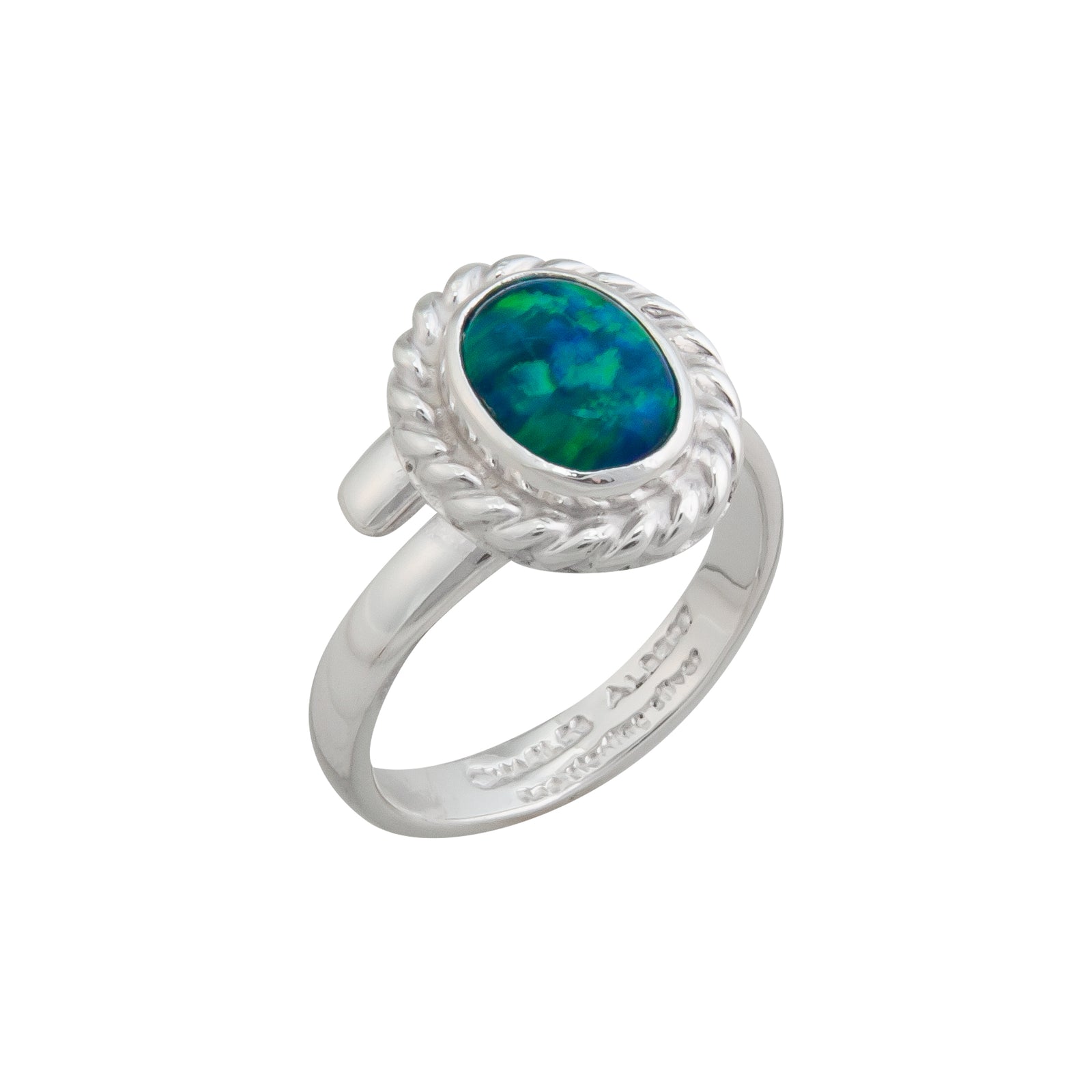 Sterling Silver Synthetic Opal Adjustable Rope Ring - Charles Albert Jewelry