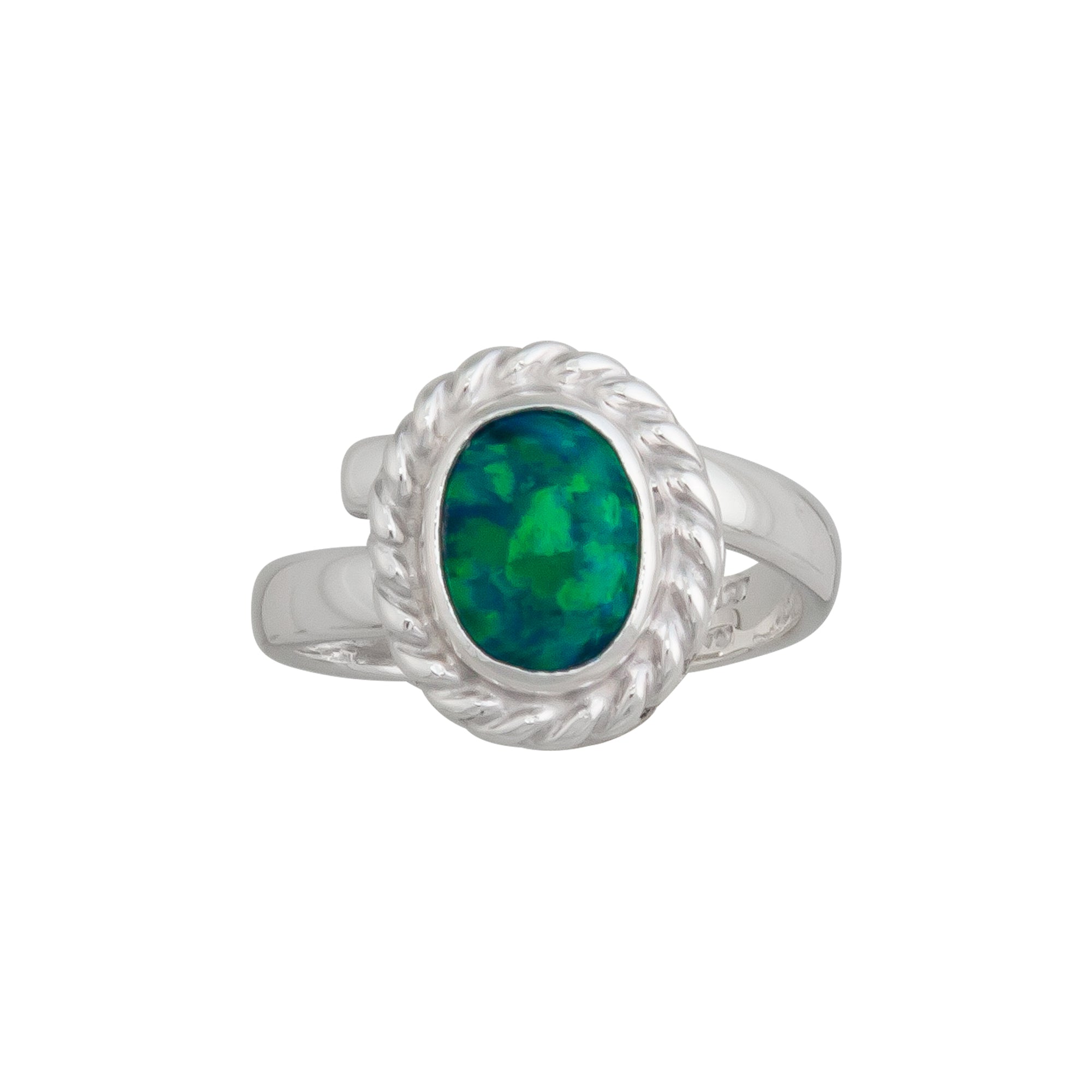 Sterling Silver Synthetic Opal Adjustable Rope Ring - Charles Albert Jewelry