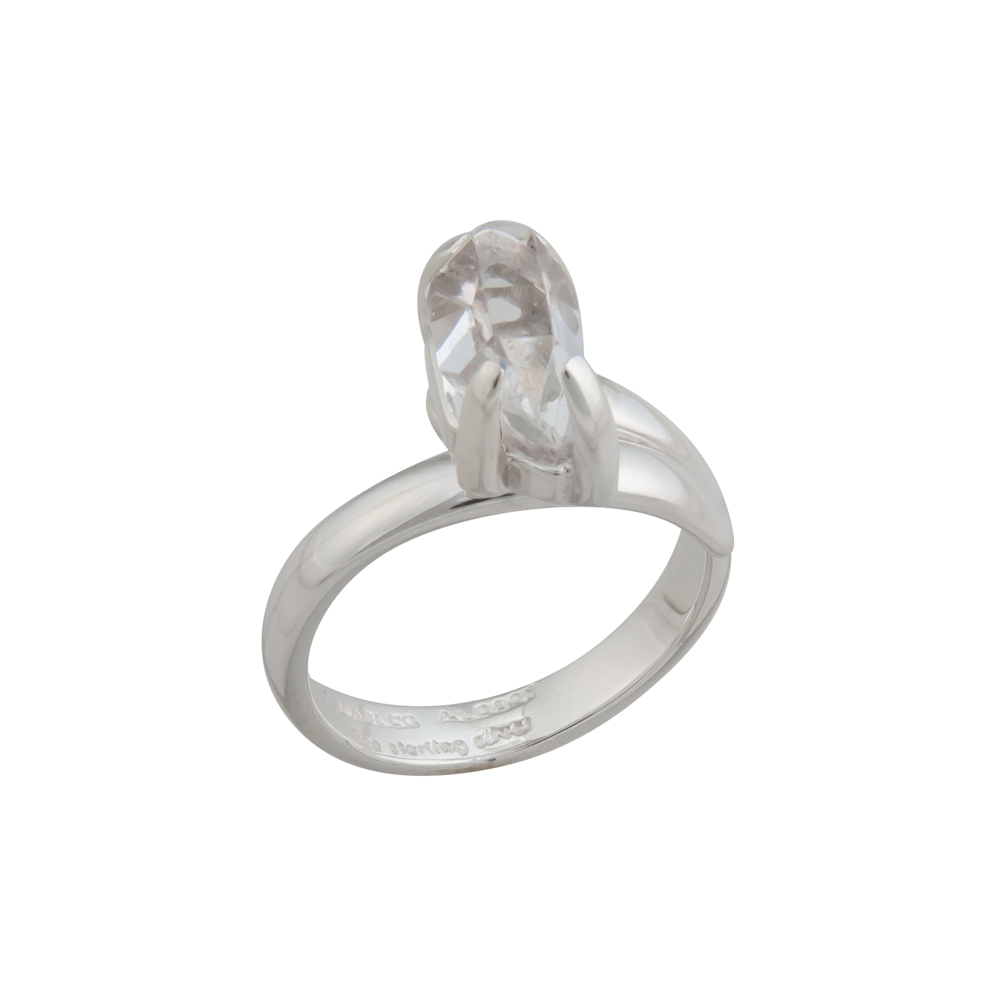 Sterling Silver Petite Herkimer Diamond Prong Set Adjustable Ring - Charles Albert Jewelry
