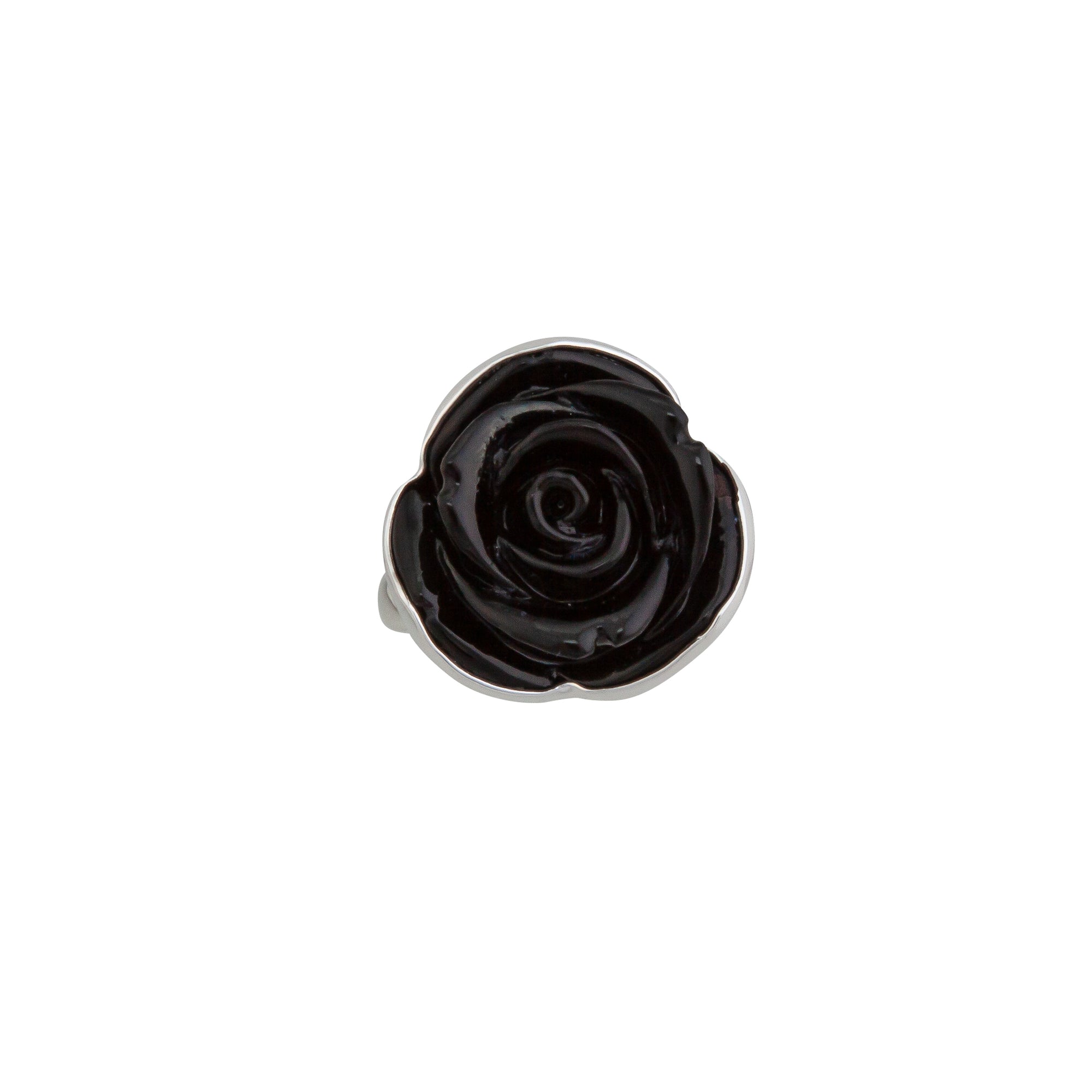 Sterling Silver Black Resin Rose Adjustable Ring - Charles Albert Jewelry