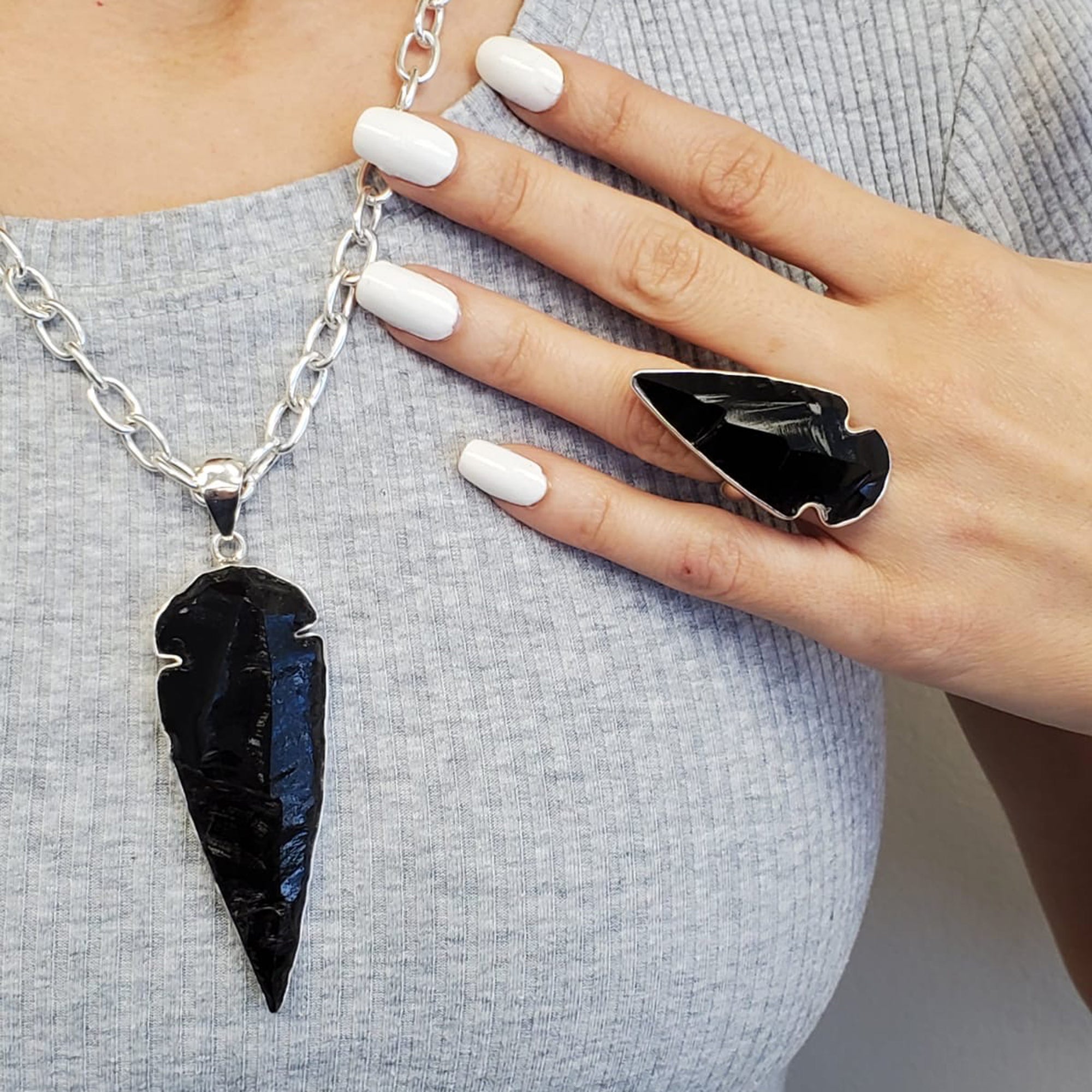 Sterling Silver Obsidian Arrowhead Pendant | Charles Albert Jewelry