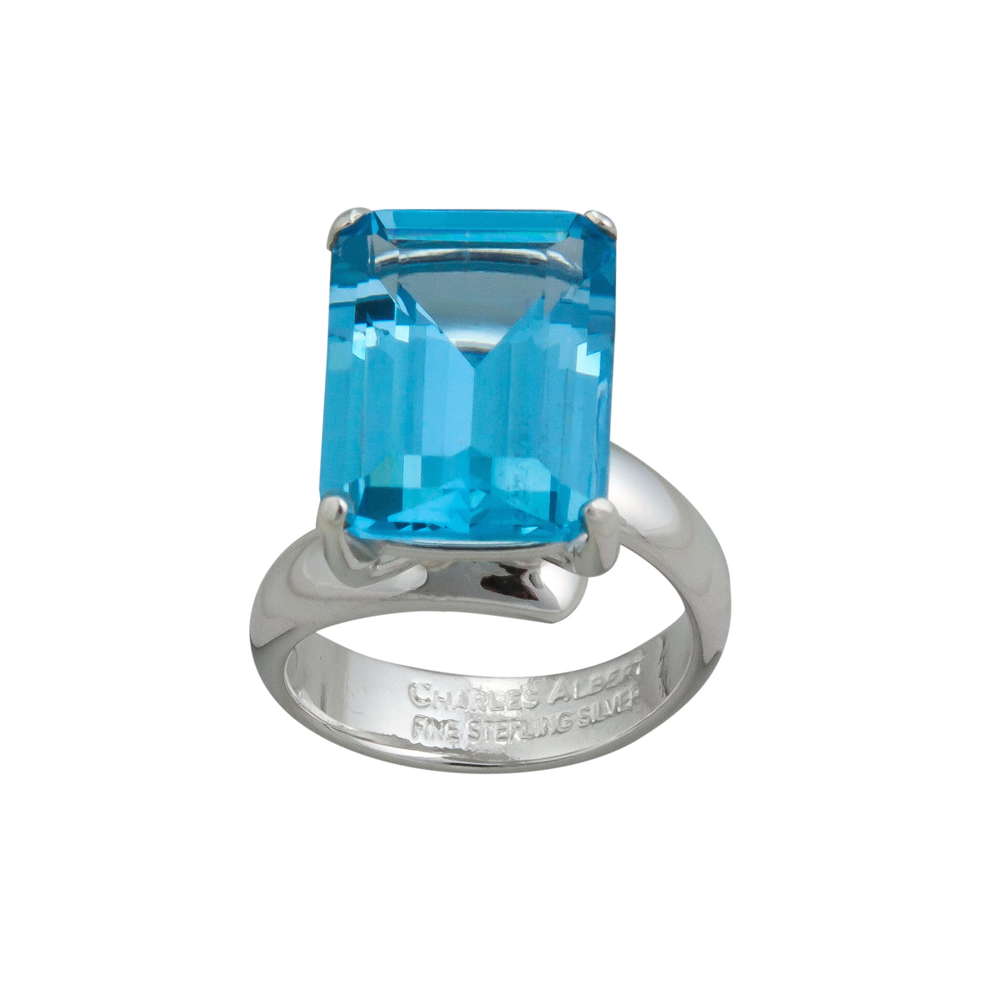 Sterling Silver Blue Topaz Prong Set Ring | Charles Albert Jewelry