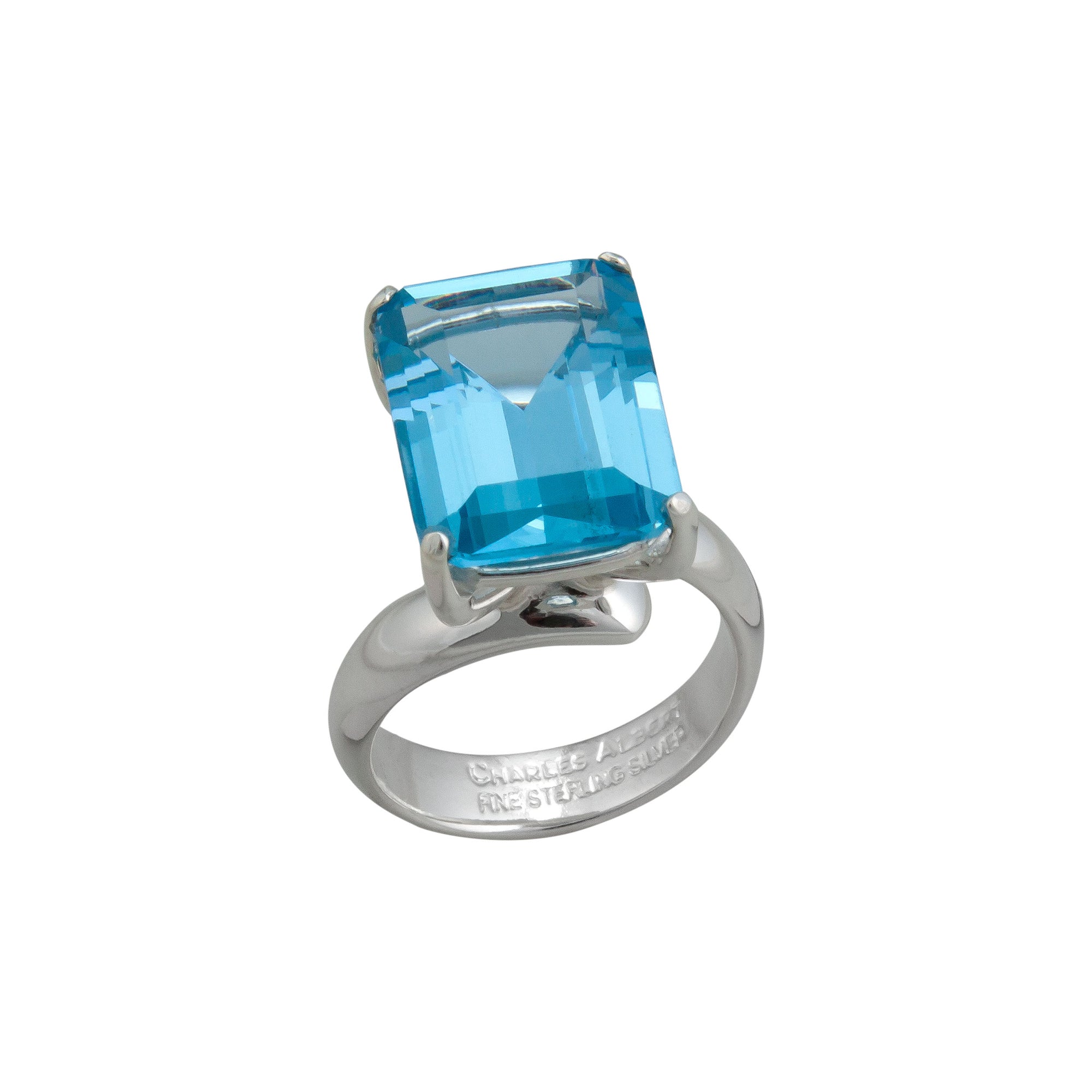Sterling Silver Blue Topaz Prong Set Ring | Charles Albert Jewelry